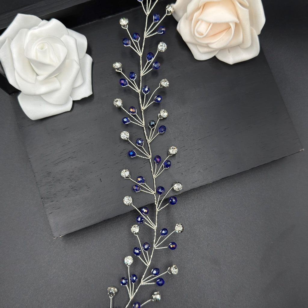 Blauer Kristall Braut Haarschmuck, Handgemachter flexibler Haarkranz mit Silberdraht, Blue Crystal Bridal Hair Vine, Wedding Hair Accessory - AVYRAA BRIDAL