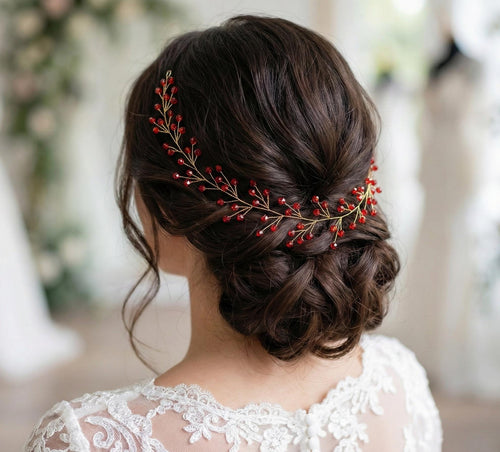 Bordeaux Kristall Haarrebe mit rotem Draht | Eleganter Brautschmuck, Hochzeits - Haaraccessoire, Weinrot Kristalle, flexibel - AVYRAA BRIDAL