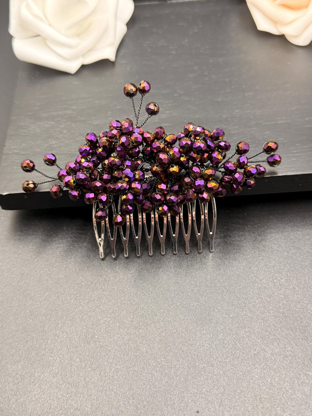 Braut Haarkamm in schimmerndem Violett - Bronze aus facettierten Kristallen handgefertigt ca. 10 cm - AVYRAA BRIDAL