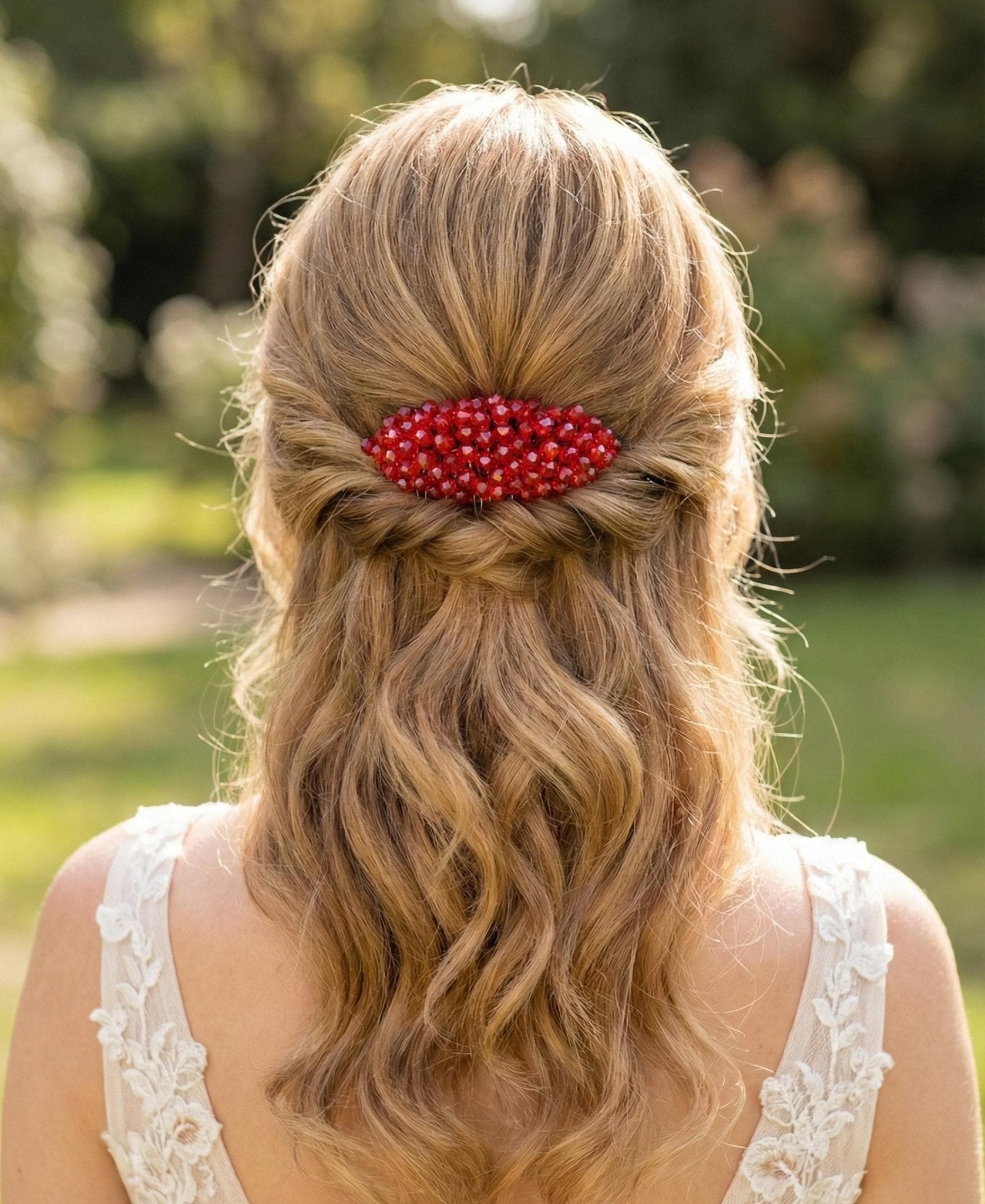Braut Haarkamm Karminrot Kristall Strass Draht Haarschmuck - AVYRAA BRIDAL