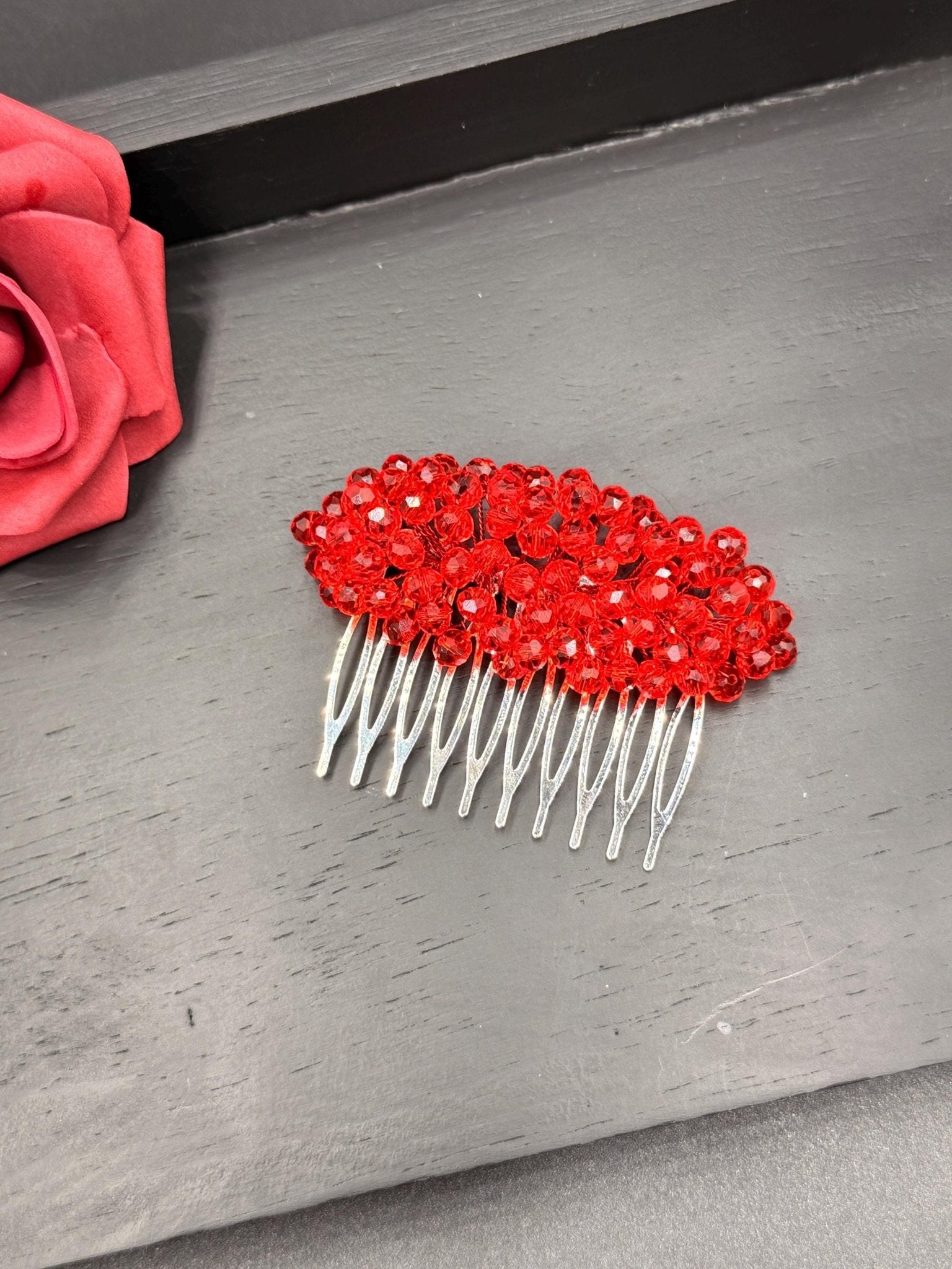 Braut Haarkamm Karminrot Kristall Strass Draht Haarschmuck - AVYRAA BRIDAL