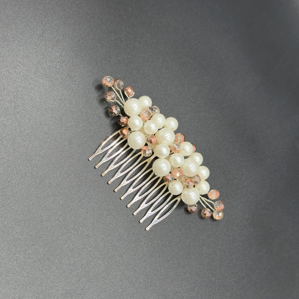 Braut Haarkamm Kristall Perlen Champagner Draht Haarschmuck - AVYRAA BRIDAL