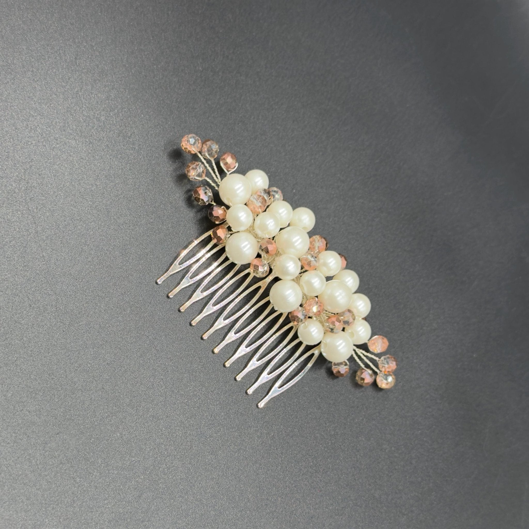 Braut Haarkamm Kristall Perlen Champagner Draht Haarschmuck - AVYRAA BRIDAL