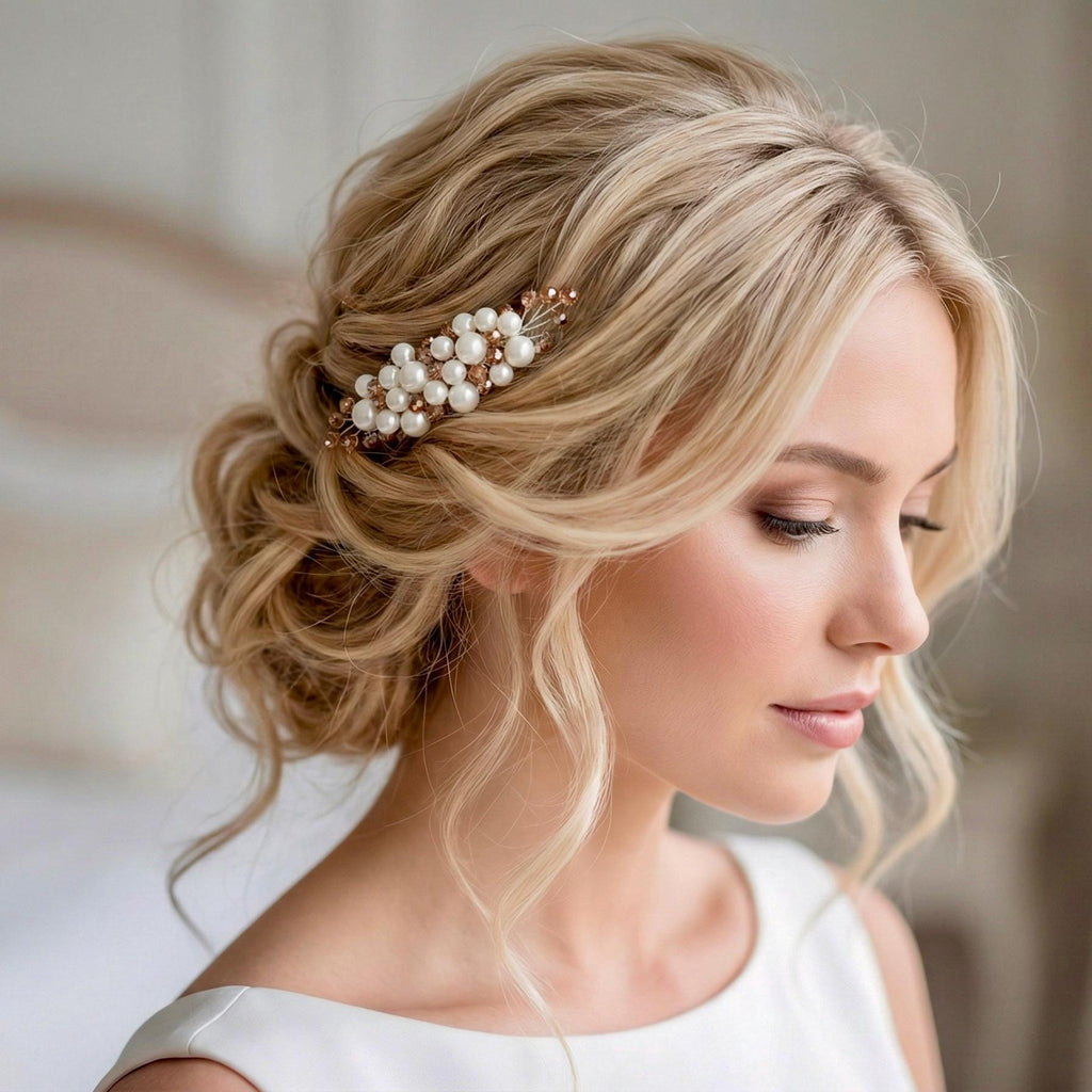 Braut Haarkamm Kristall Perlen Champagner Draht Haarschmuck - AVYRAA BRIDAL