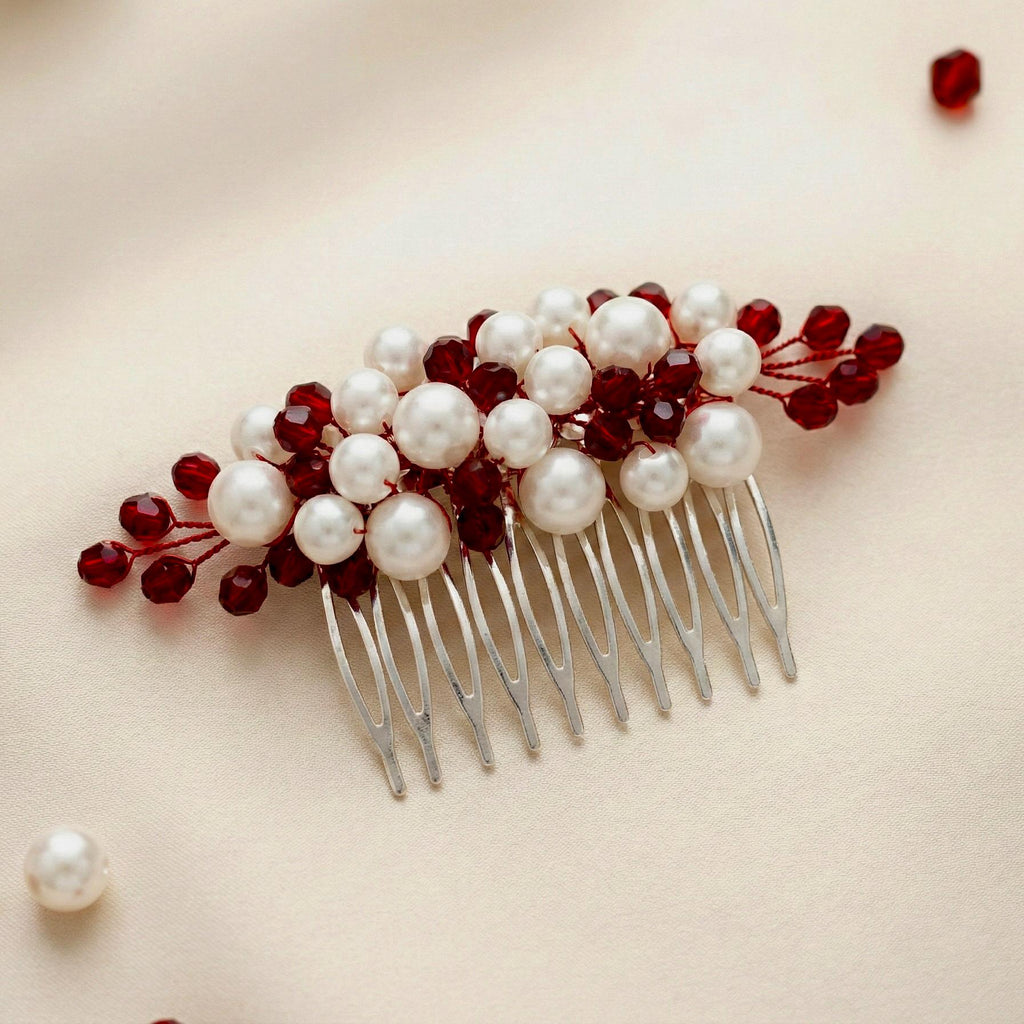 Braut Haarkamm Kristall Perlen Dunkelrot Draht Haarschmuck - AVYRAA BRIDAL