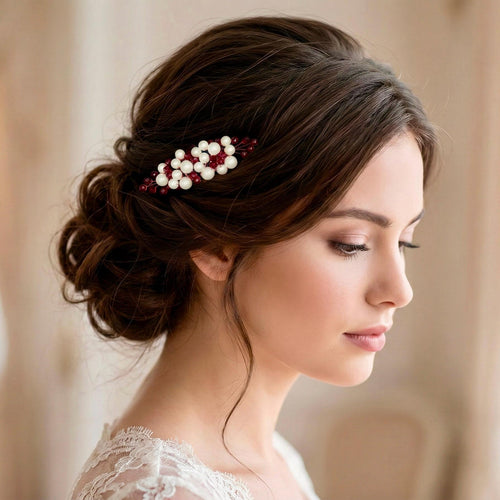 Braut Haarkamm Kristall Perlen Dunkelrot Draht Haarschmuck - AVYRAA BRIDAL