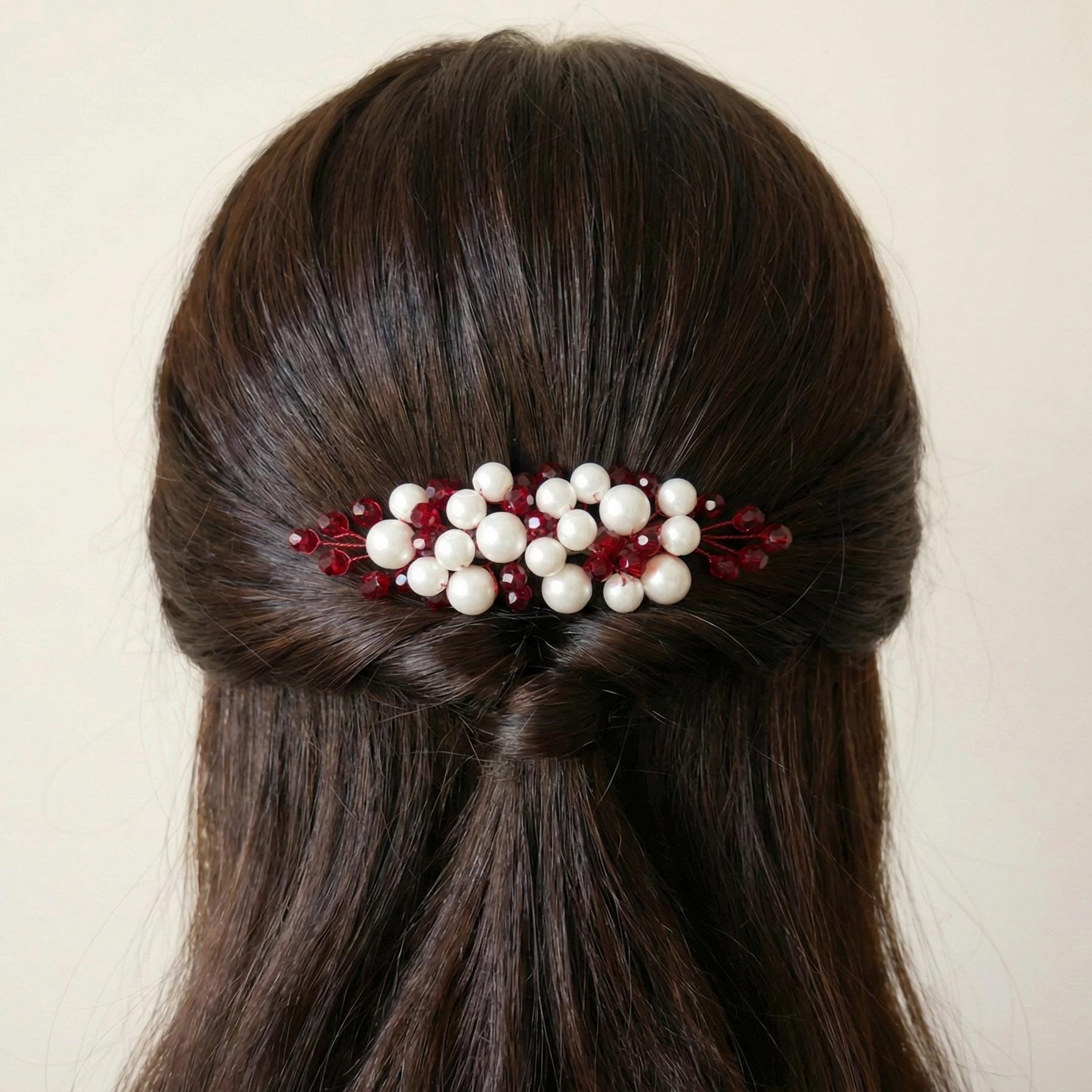 Braut Haarkamm Kristall Perlen Dunkelrot Draht Haarschmuck - AVYRAA BRIDAL