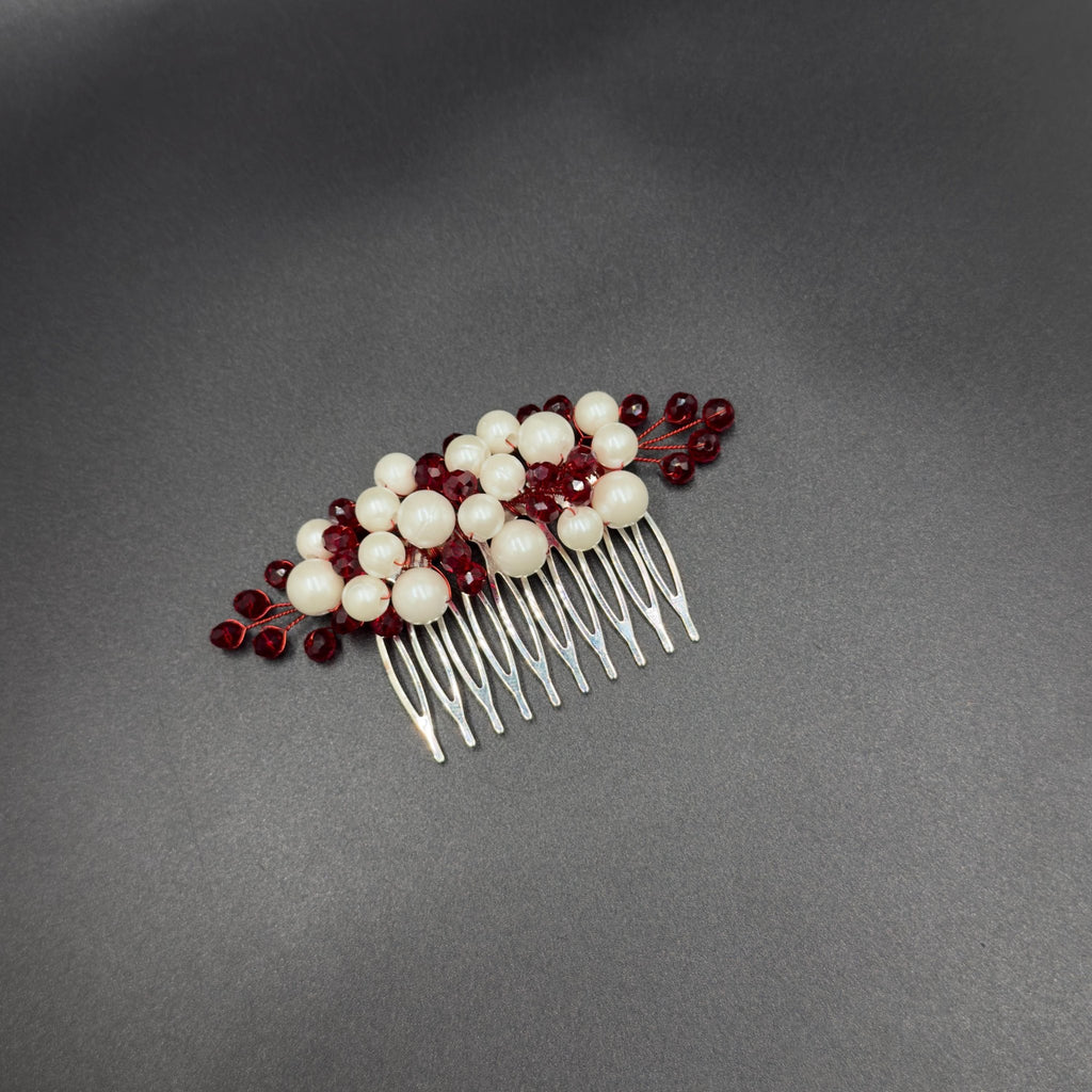 Braut Haarkamm Kristall Perlen Dunkelrot Draht Haarschmuck - AVYRAA BRIDAL