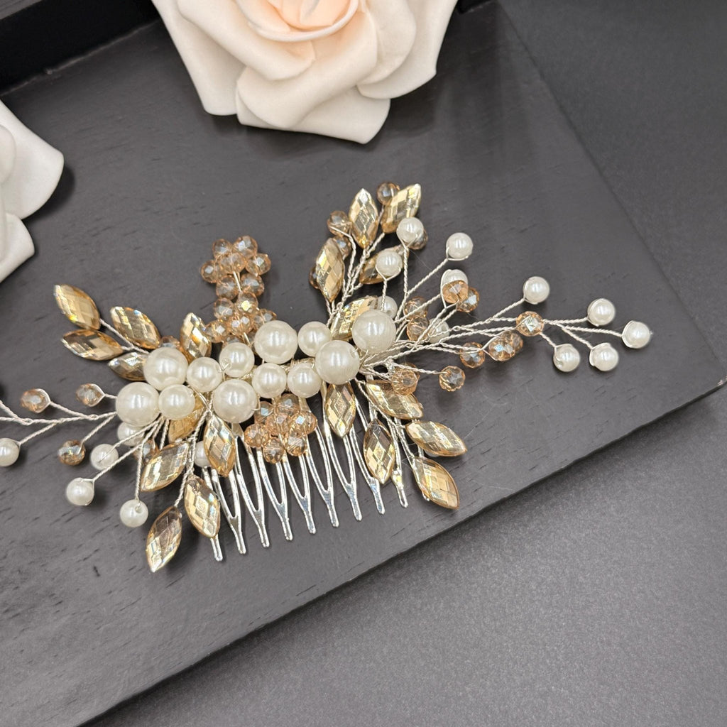 Braut Haarkamm mit Kristallen und Perlen 16 cm - AVYRAA BRIDAL