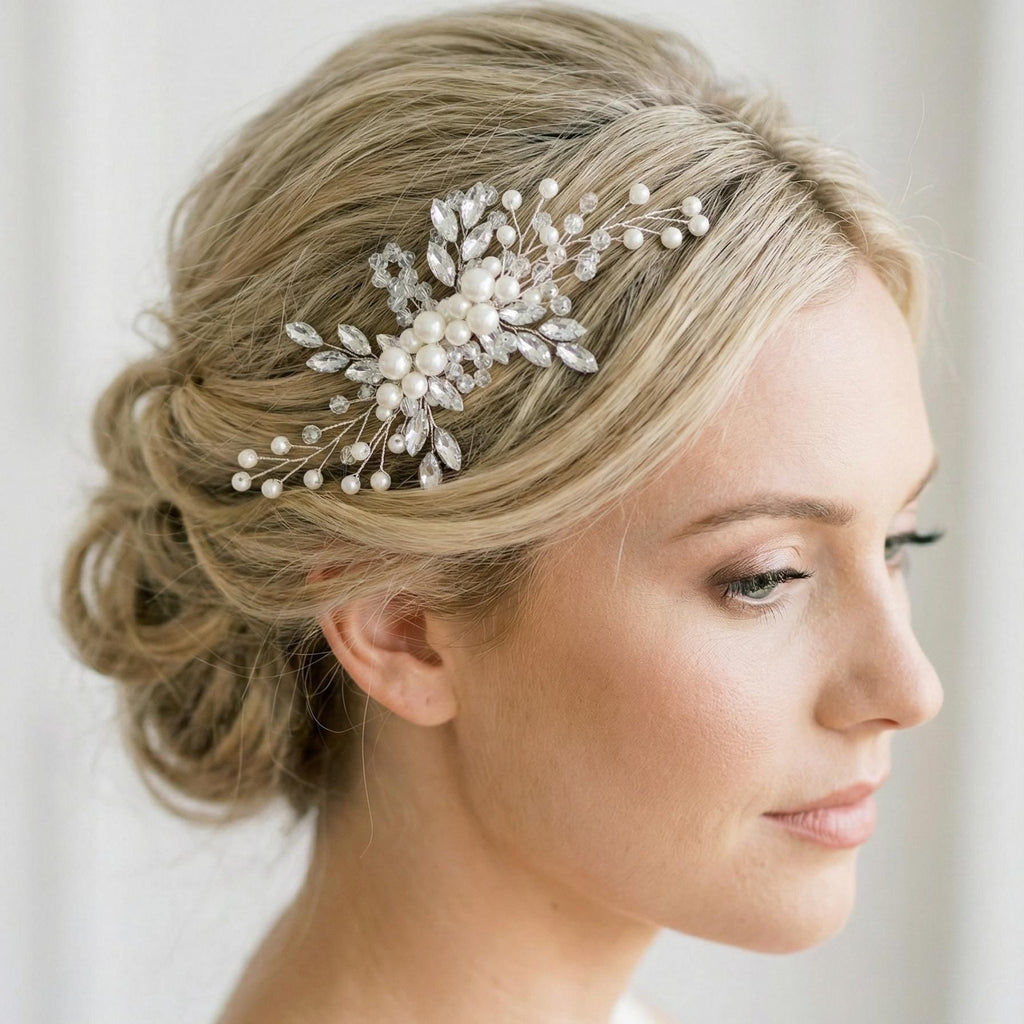 Braut Haarkamm mit Kristallen und Perlen 16 cm - AVYRAA BRIDAL