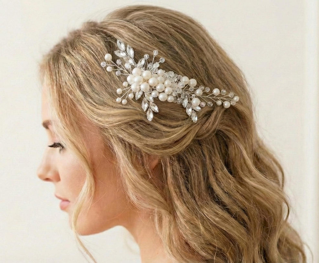 Braut Haarkamm mit Perlen und Kristallen, eleganter Hochzeit Haarschmuck - AVYRAA BRIDAL