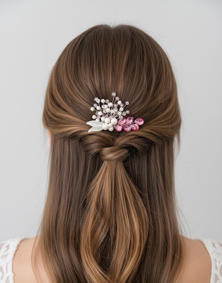 Braut Haarkamm mit Perlen und roséfarbenen Kristallsteinen – romantischer Haarschmuck in Creme, Rosé & Flieder - AVYRAA BRIDAL