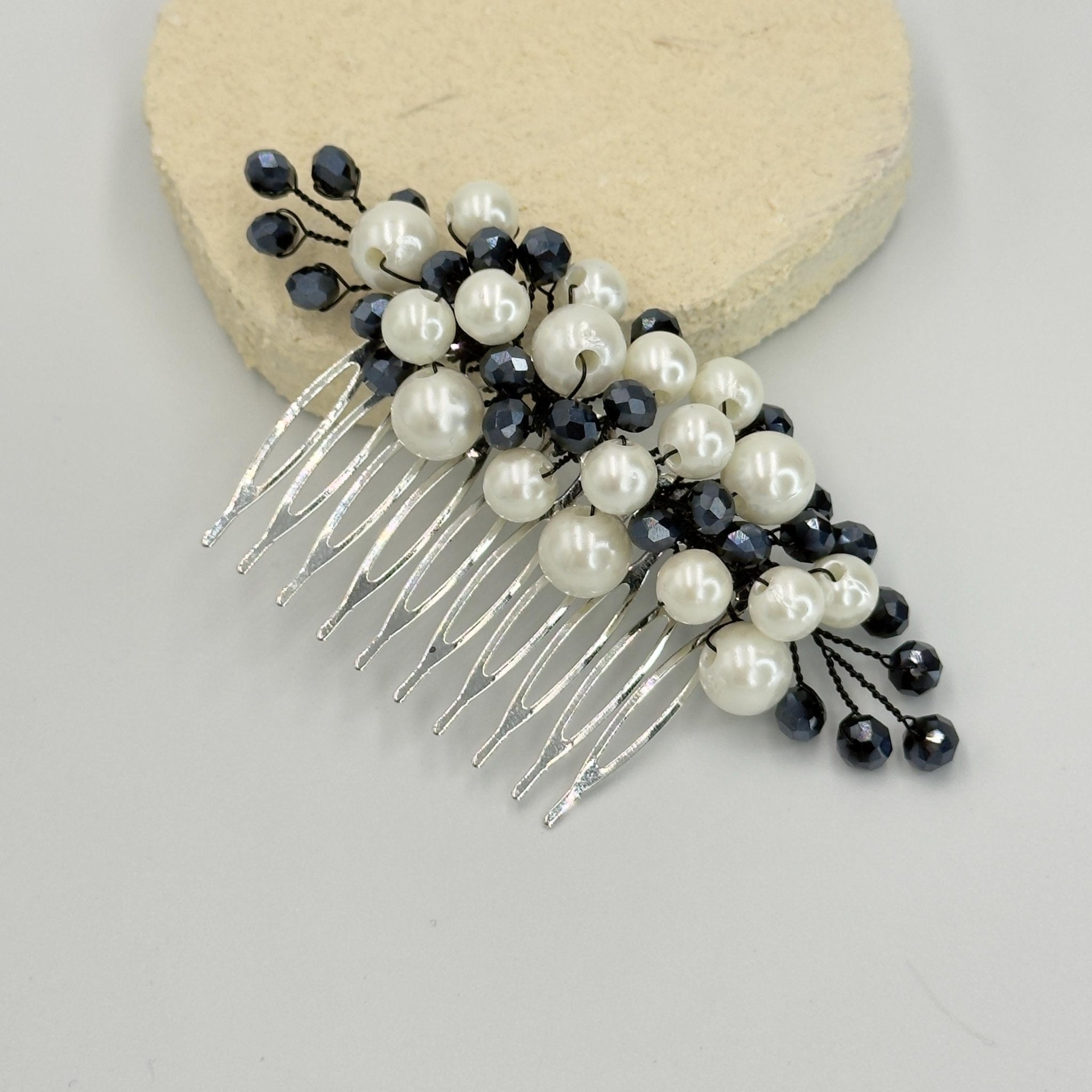 Braut Haarkamm Navyblau Kristall Perlen Draht Haarschmuck - AVYRAA BRIDAL