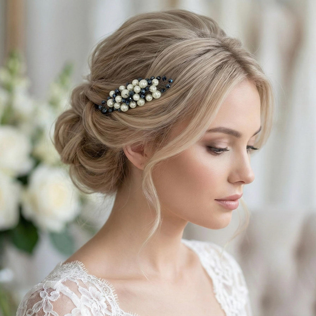 Braut Haarkamm Navyblau Kristall Perlen Draht Haarschmuck - AVYRAA BRIDAL
