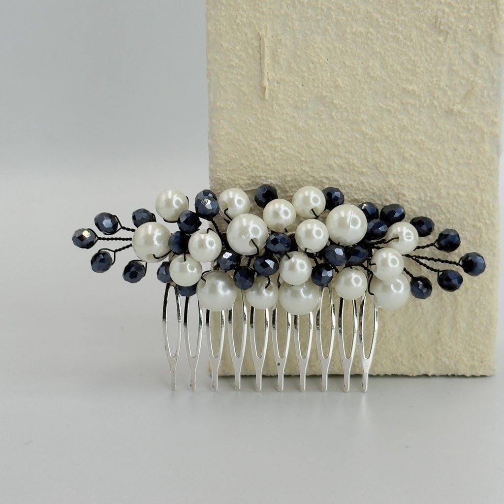 Braut Haarkamm Navyblau Kristall Perlen Draht Haarschmuck - AVYRAA BRIDAL