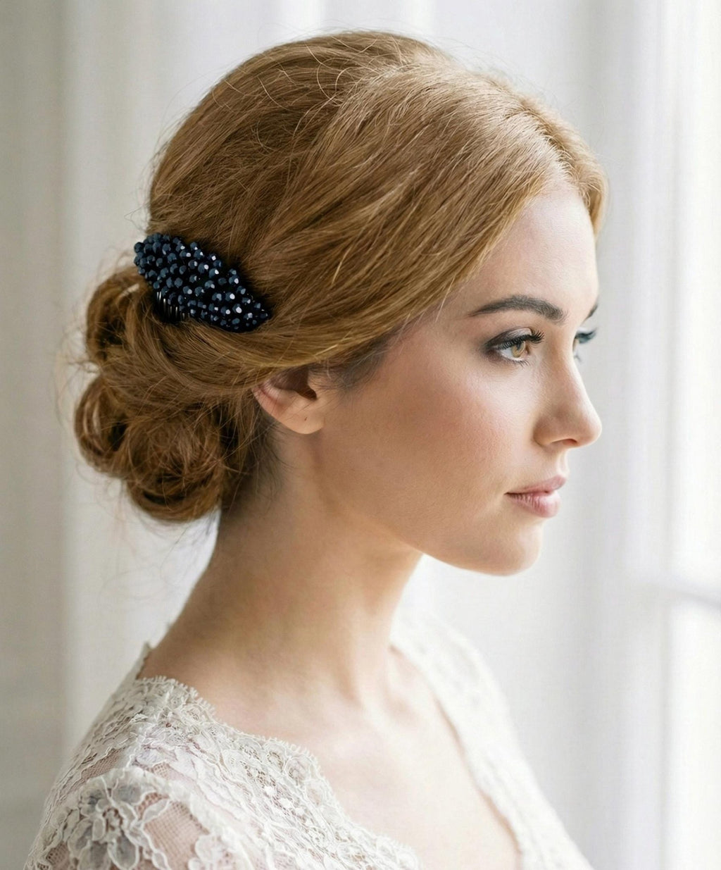 Braut Haarkamm Navyblau Kristall Perlen Haarschmuck - AVYRAA BRIDAL