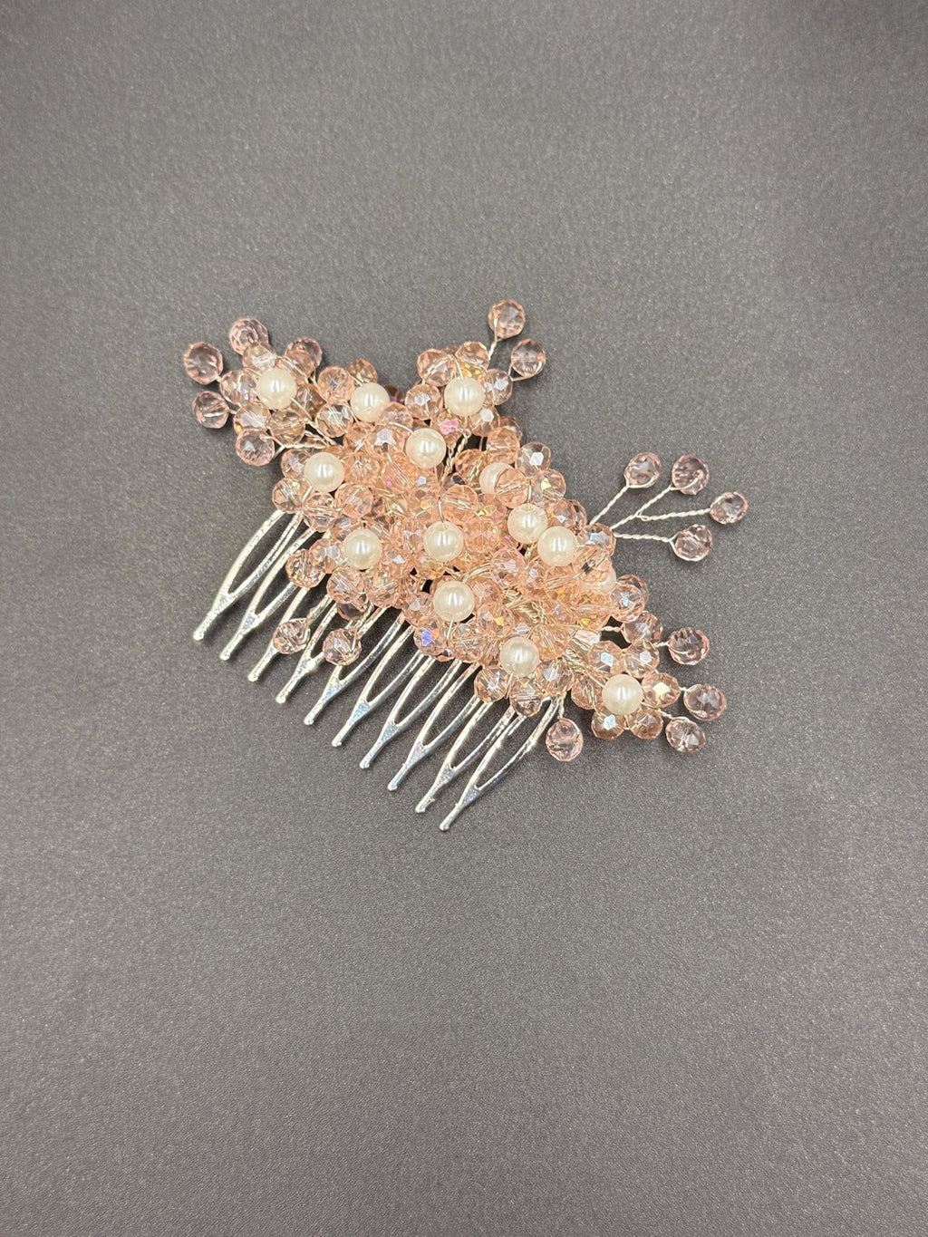 Braut Haarkamm Rosé mit Perlen und facettierten Kristallen handgefertigt elegant ca. 10 cm - AVYRAA BRIDAL