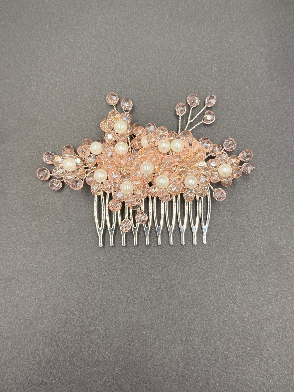 Braut Haarkamm Rosé mit Perlen und facettierten Kristallen handgefertigt elegant ca. 10 cm - AVYRAA BRIDAL