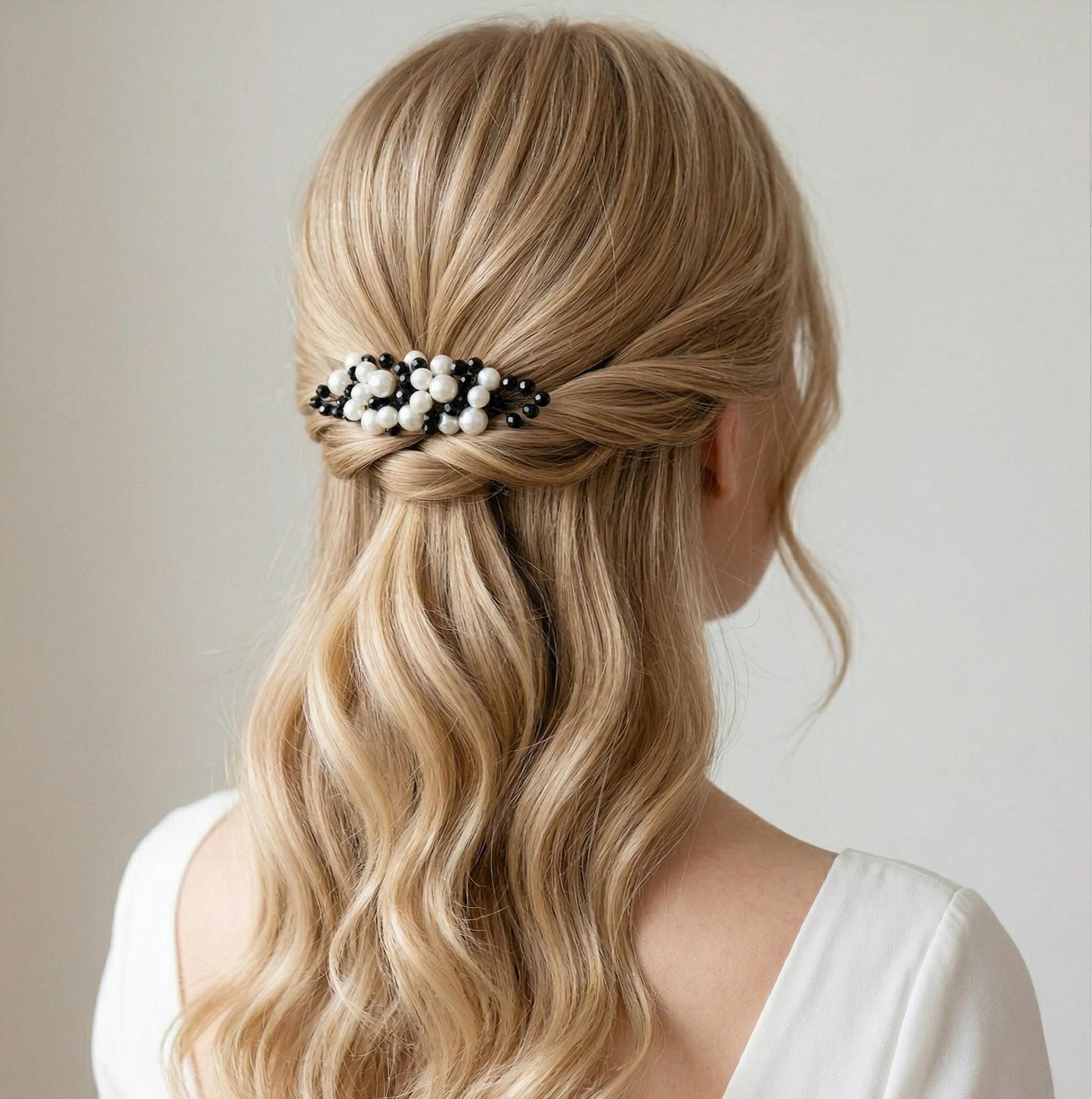 Braut Haarkamm Schwarz Kristall Strass Draht Haarschmuck - AVYRAA BRIDAL