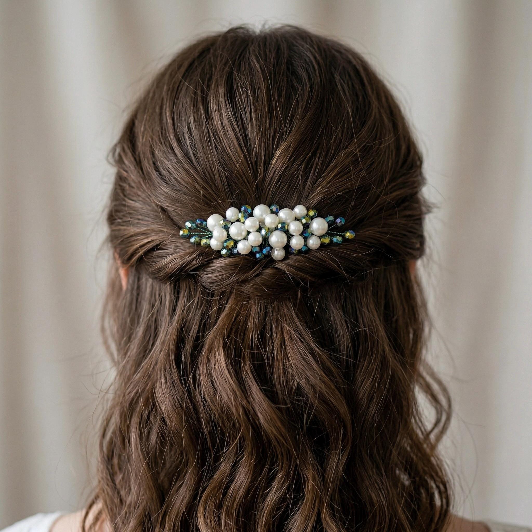 Braut Haarkamm Smaragdgrün Kristall Strass Draht Haarschmuck - AVYRAA BRIDAL