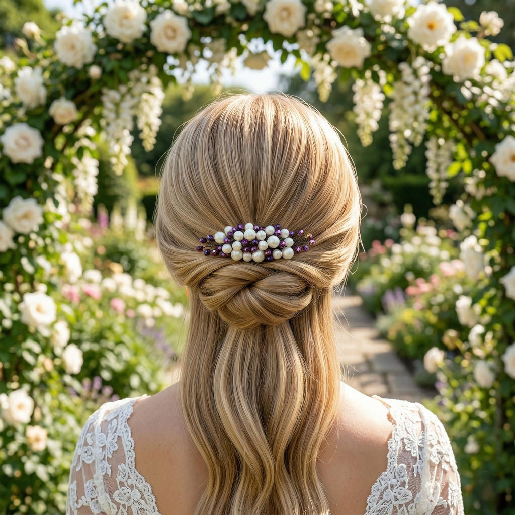 Braut Haarkamm Violett Kristall Strass Draht Haarschmuck - AVYRAA BRIDAL