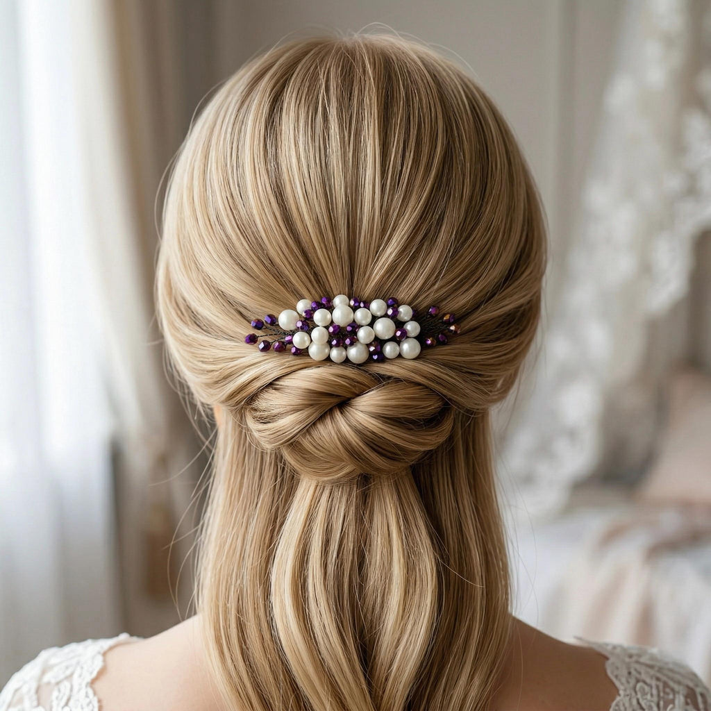 Braut Haarkamm Violett Kristall Strass Draht Haarschmuck - AVYRAA BRIDAL