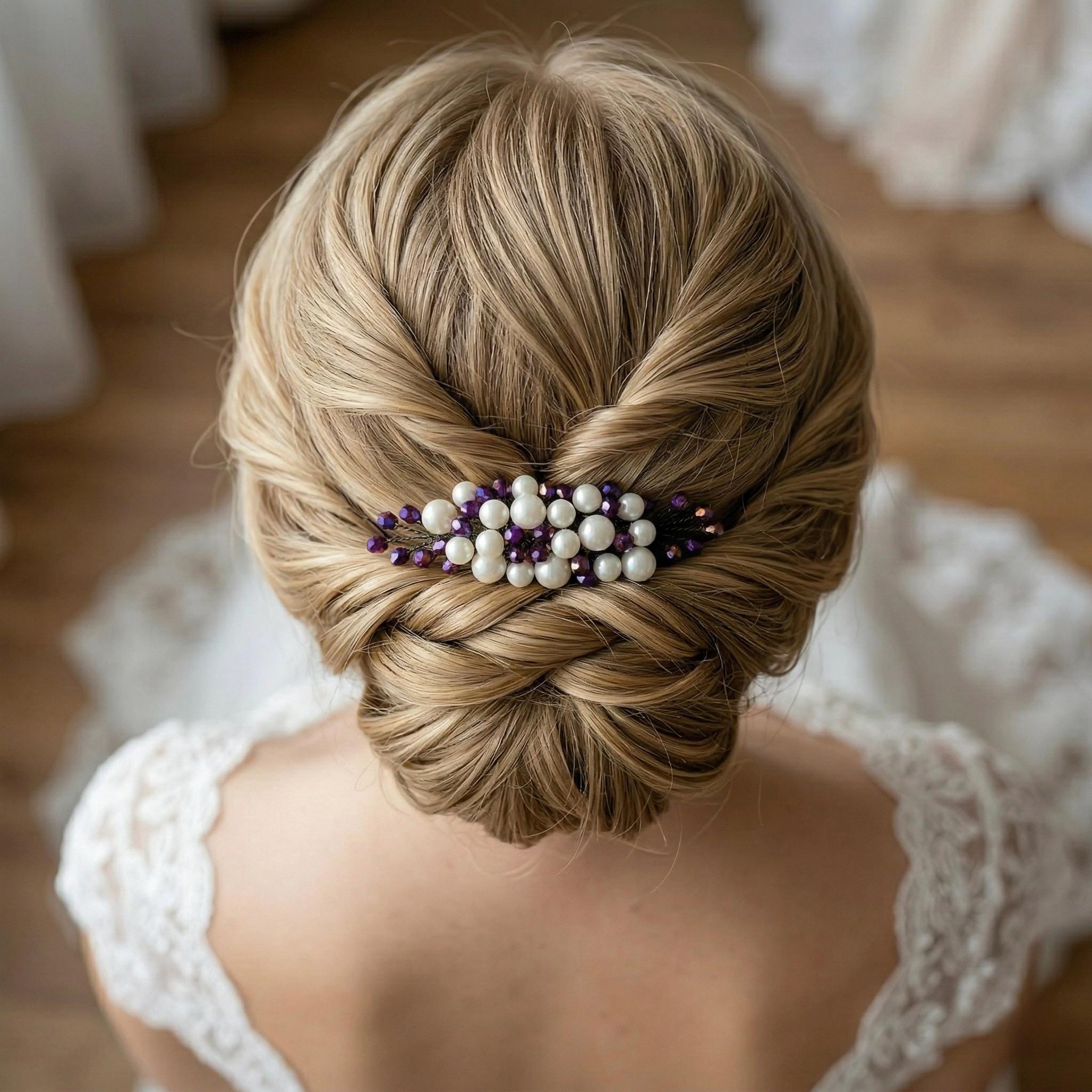 Braut Haarkamm Violett Kristall Strass Draht Haarschmuck - AVYRAA BRIDAL