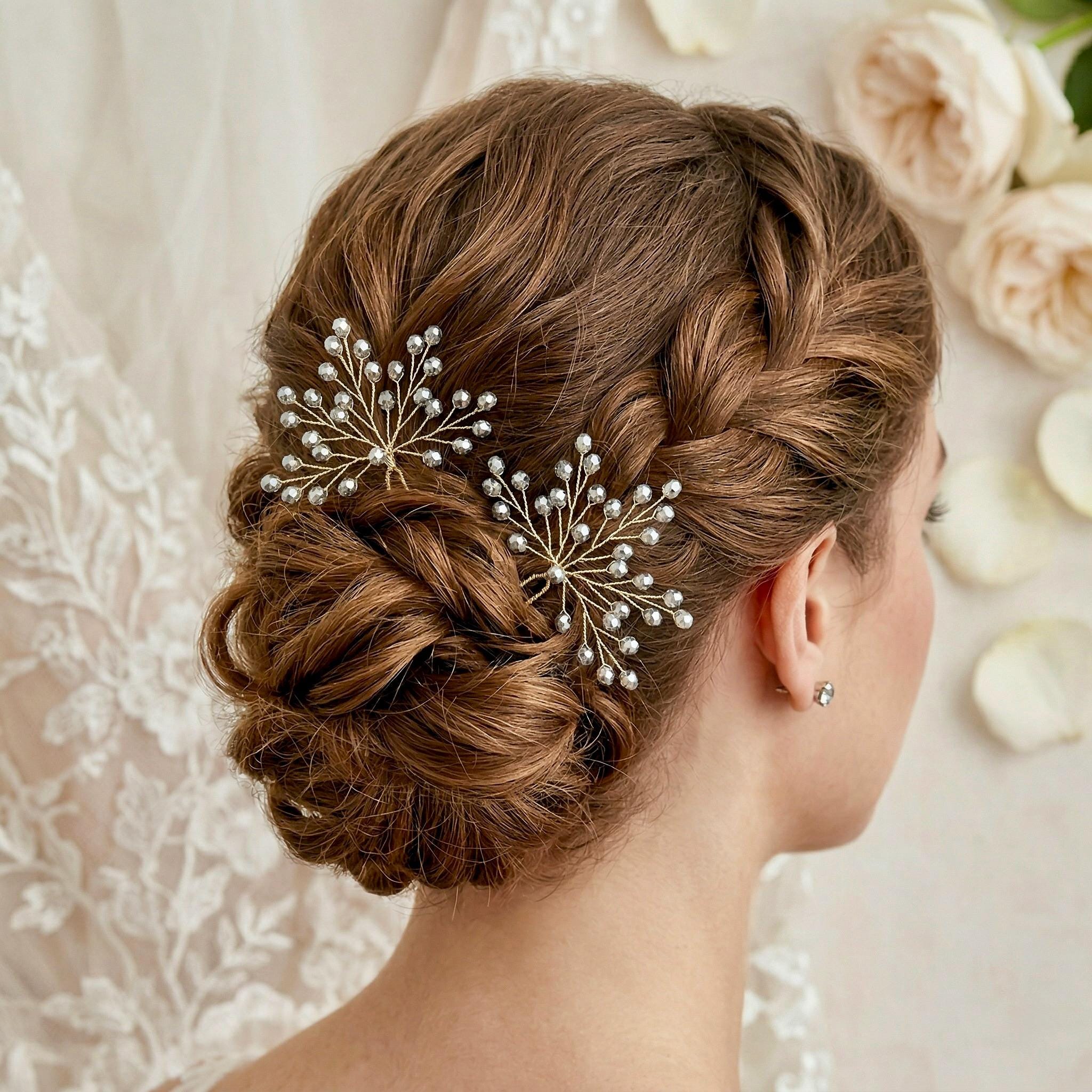 Braut Haarnadel Silber Klar Kristall Glas Draht Haarschmuck - AVYRAA BRIDAL