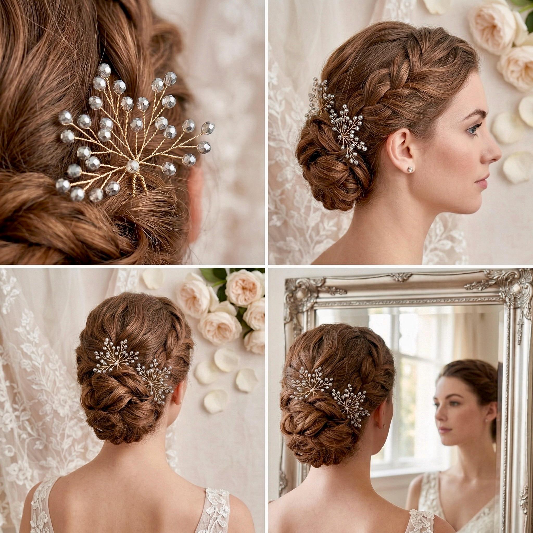 Braut Haarnadel Silber Klar Kristall Glas Draht Haarschmuck - AVYRAA BRIDAL