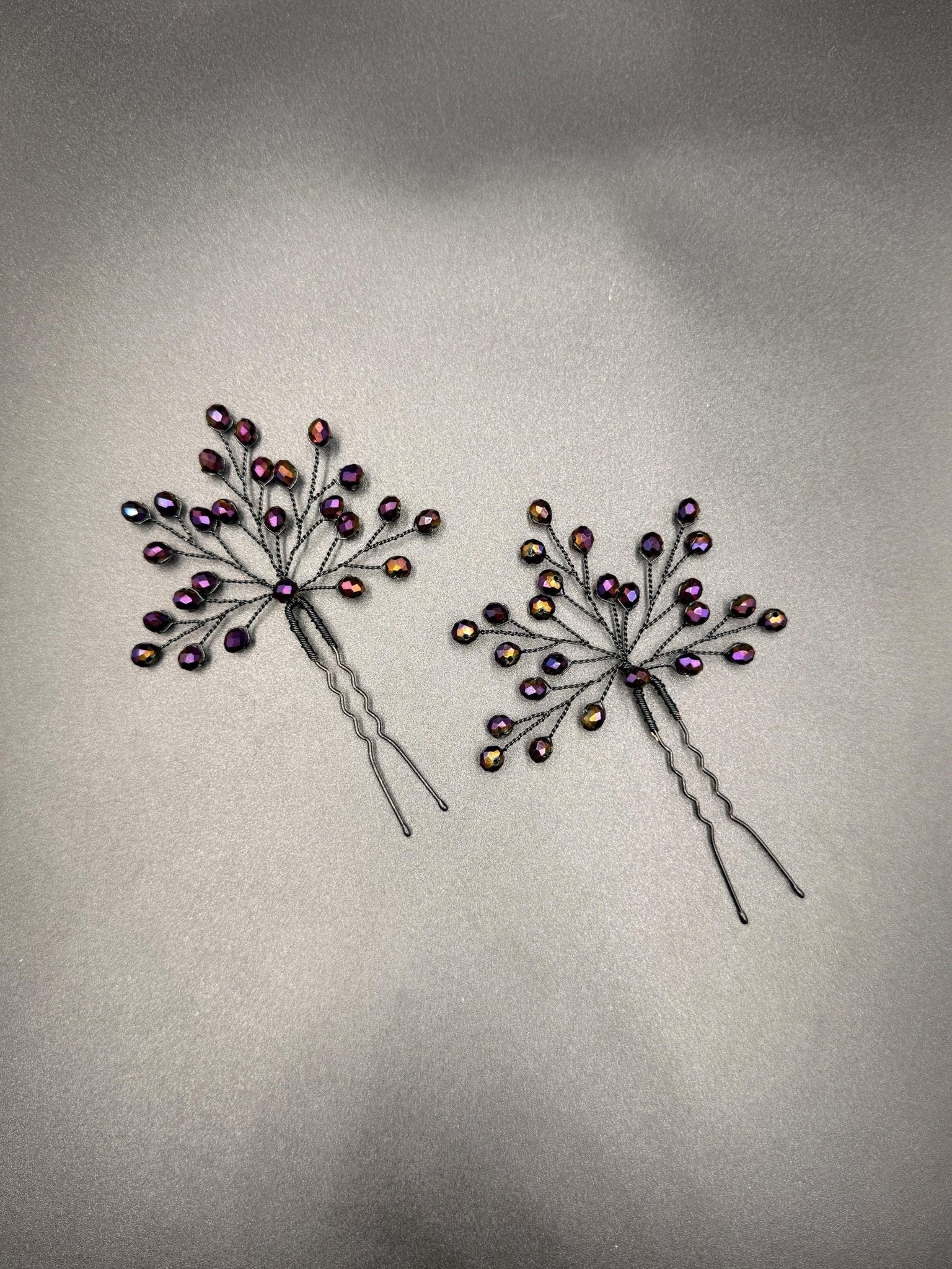 Braut Haarnadel Zweig Dunkelviolett Iris Kristall Draht Haarschmuck - AVYRAA BRIDAL