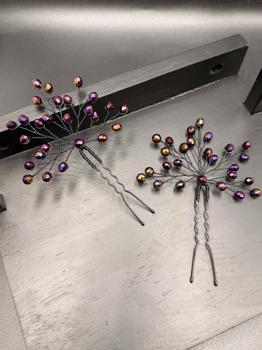 Braut Haarnadel Zweig Dunkelviolett Iris Kristall Draht Haarschmuck - AVYRAA BRIDAL