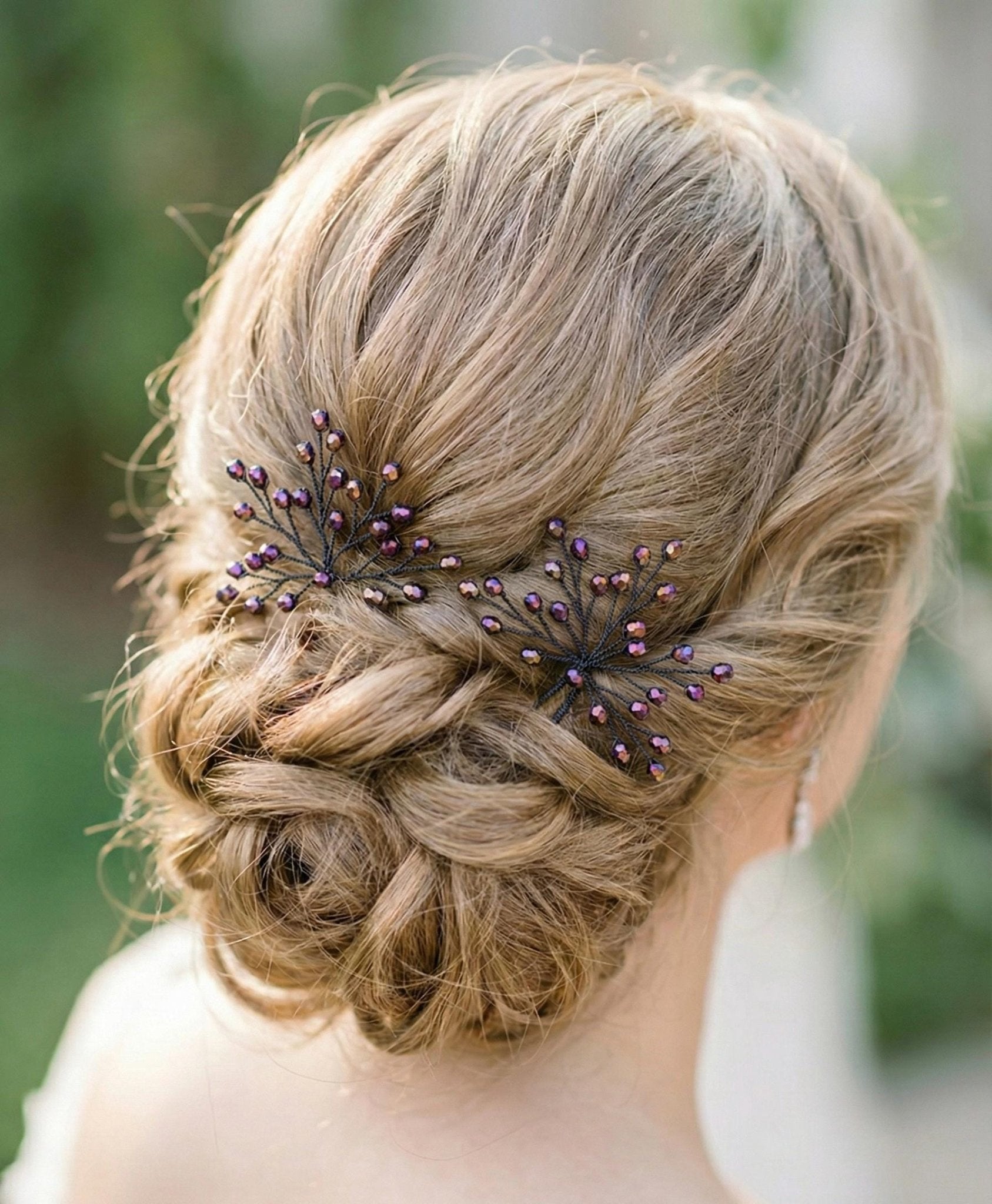 Braut Haarnadel Zweig Dunkelviolett Iris Kristall Draht Haarschmuck - AVYRAA BRIDAL
