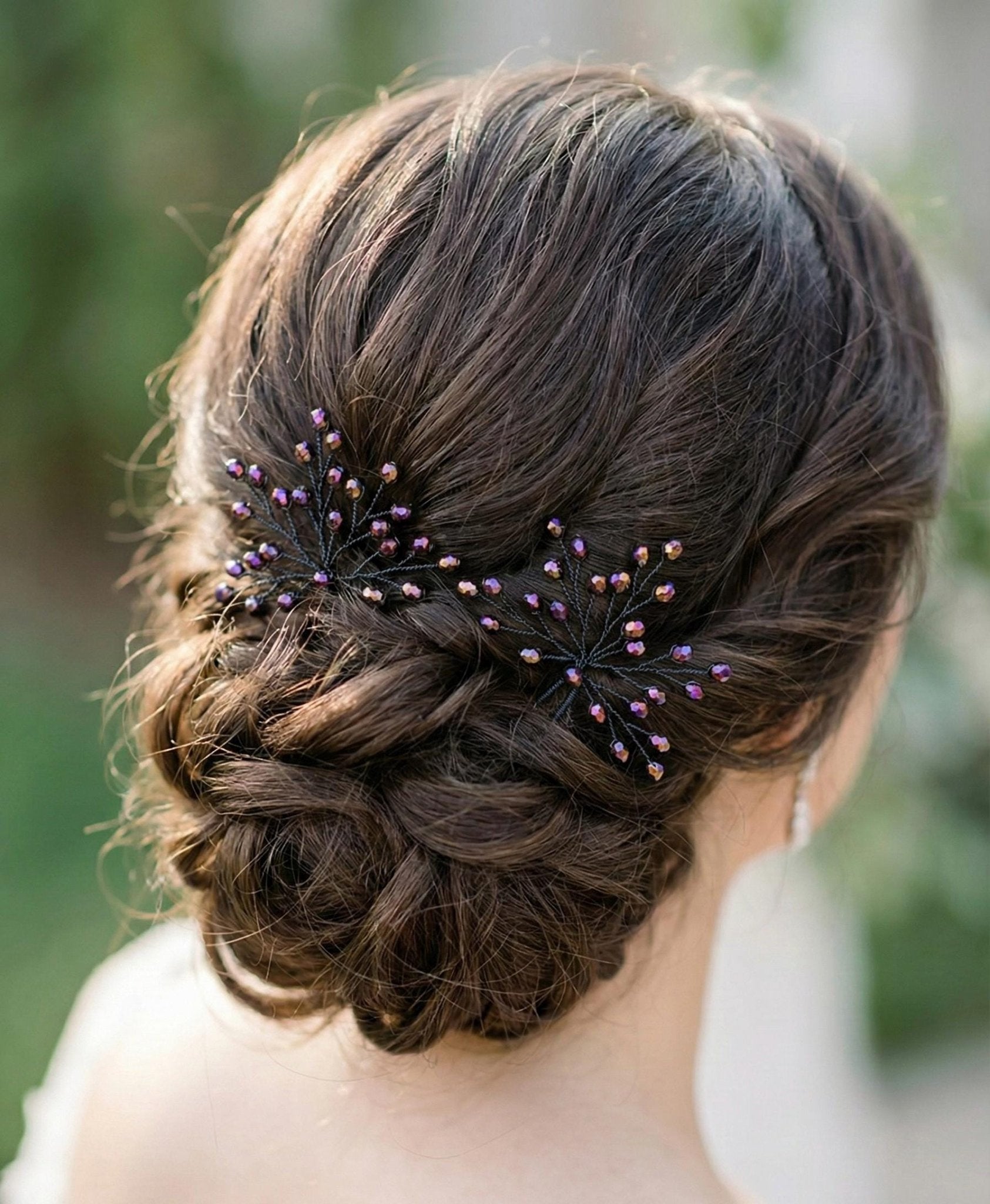 Braut Haarnadel Zweig Dunkelviolett Iris Kristall Draht Haarschmuck - AVYRAA BRIDAL