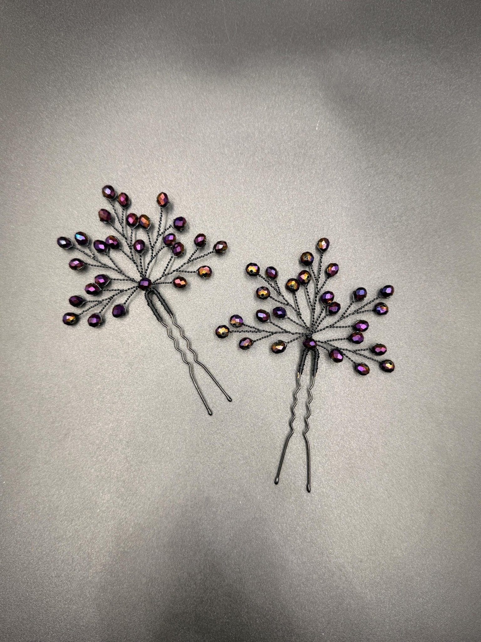 Braut Haarnadel Zweig Dunkelviolett Iris Kristall Draht Haarschmuck - AVYRAA BRIDAL