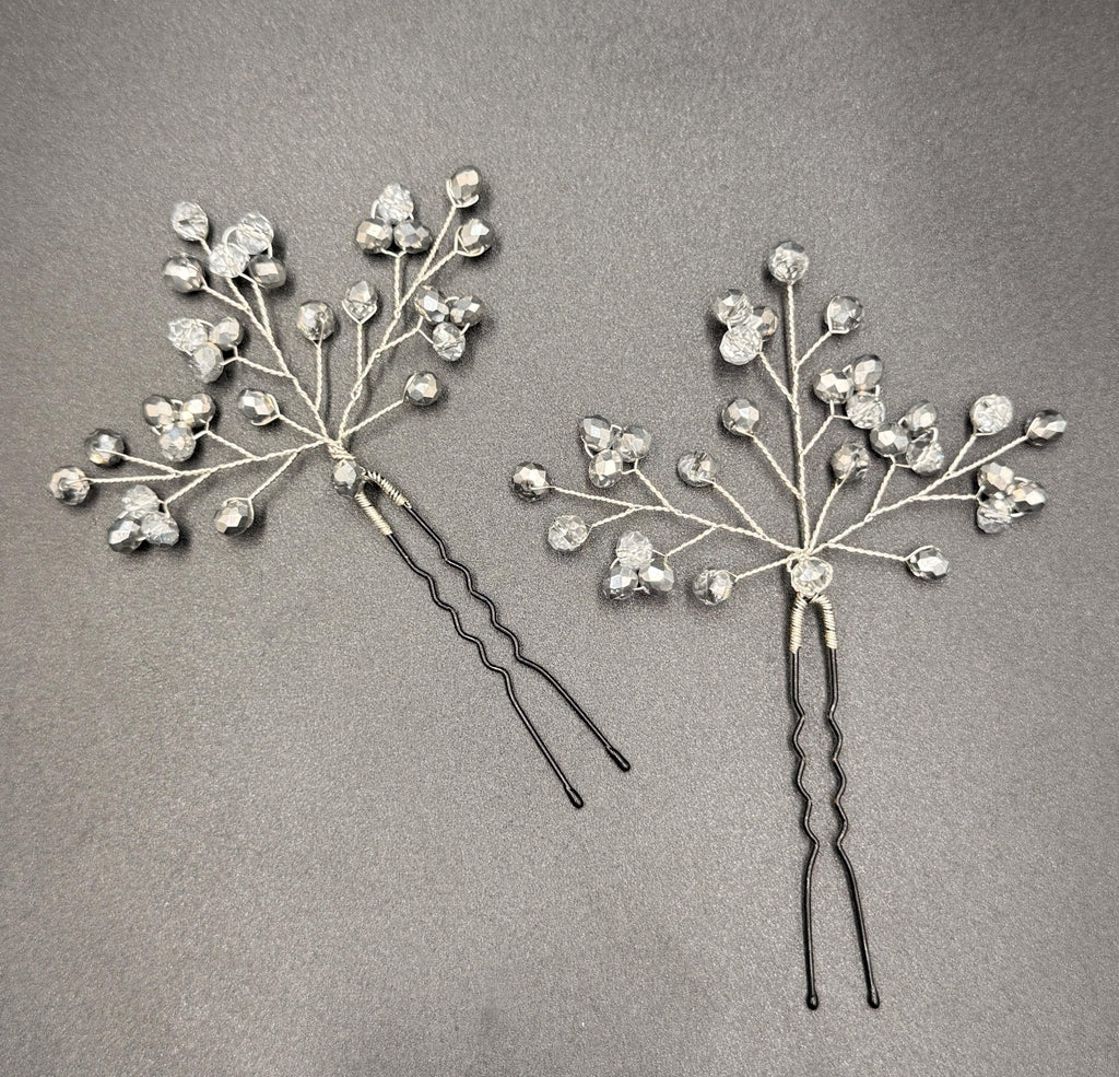 Braut Haarnadel Zweig Silber Klar Glas Kristall Draht Haarschmuck - AVYRAA BRIDAL