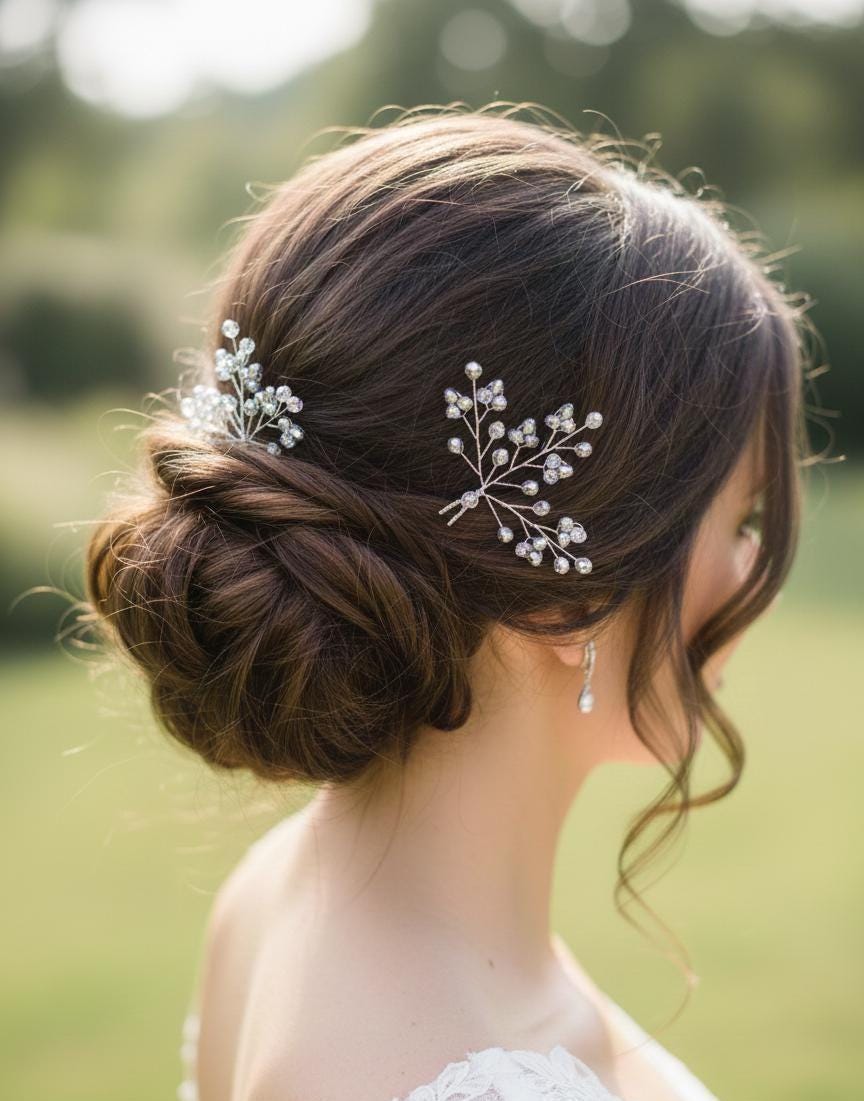 Braut Haarnadel Zweig Silber Klar Glas Kristall Draht Haarschmuck - AVYRAA BRIDAL