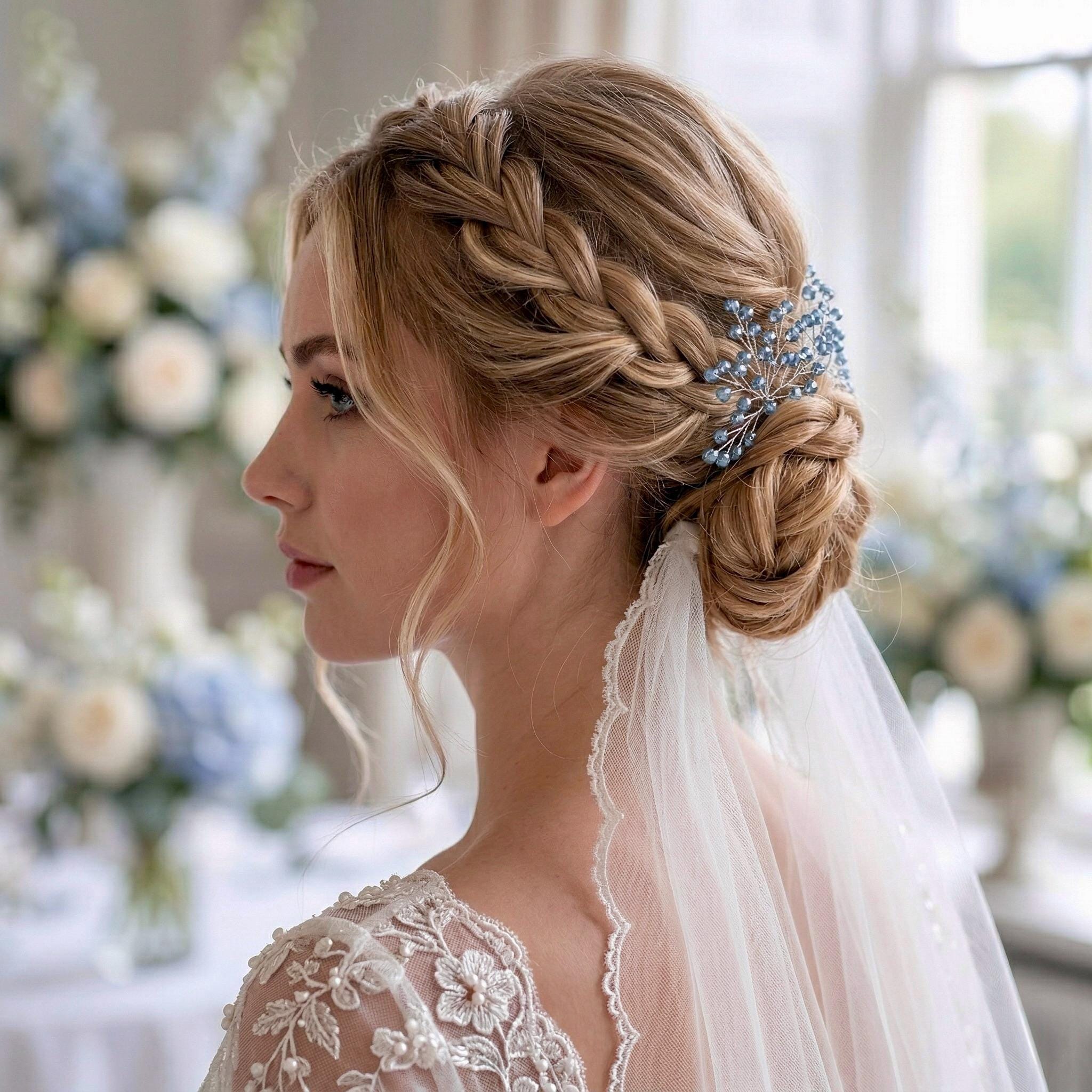 Braut Haarnadeln Blau Hellblau Kristall Strass Draht Haarschmuck - AVYRAA BRIDAL