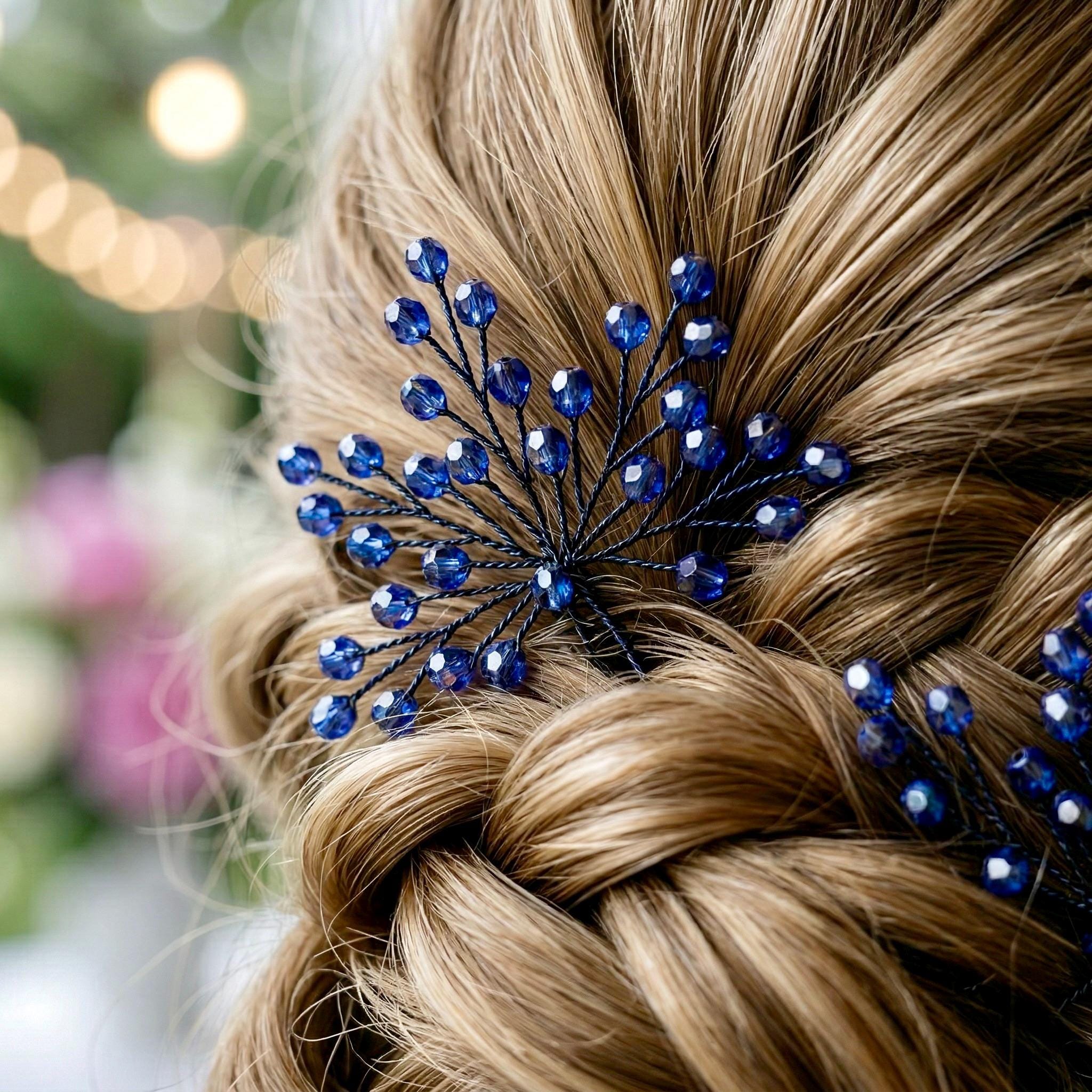 Braut Haarnadeln Blau Kristall Strass Draht Haarschmuck - AVYRAA BRIDAL