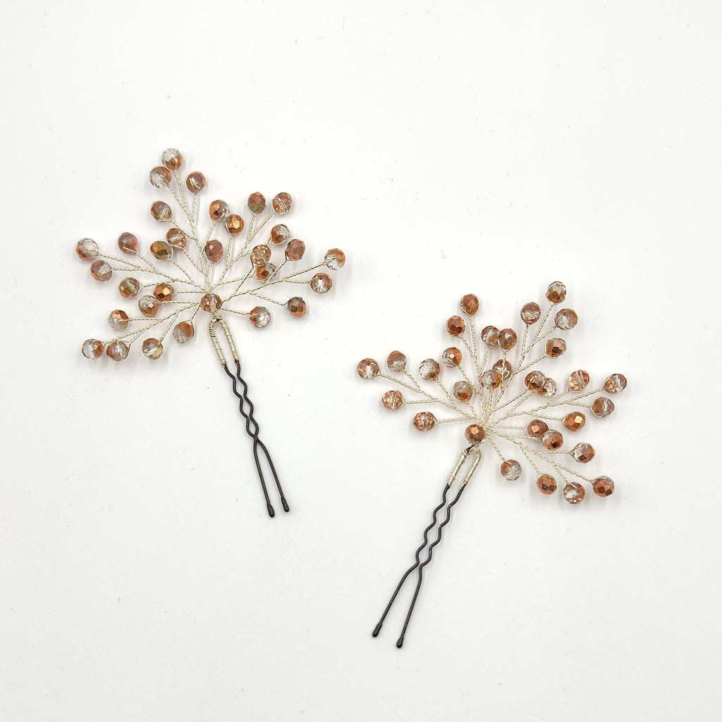 Braut Haarnadeln Champagner Kupfer Glasperlen Draht Haarschmuck - AVYRAA BRIDAL