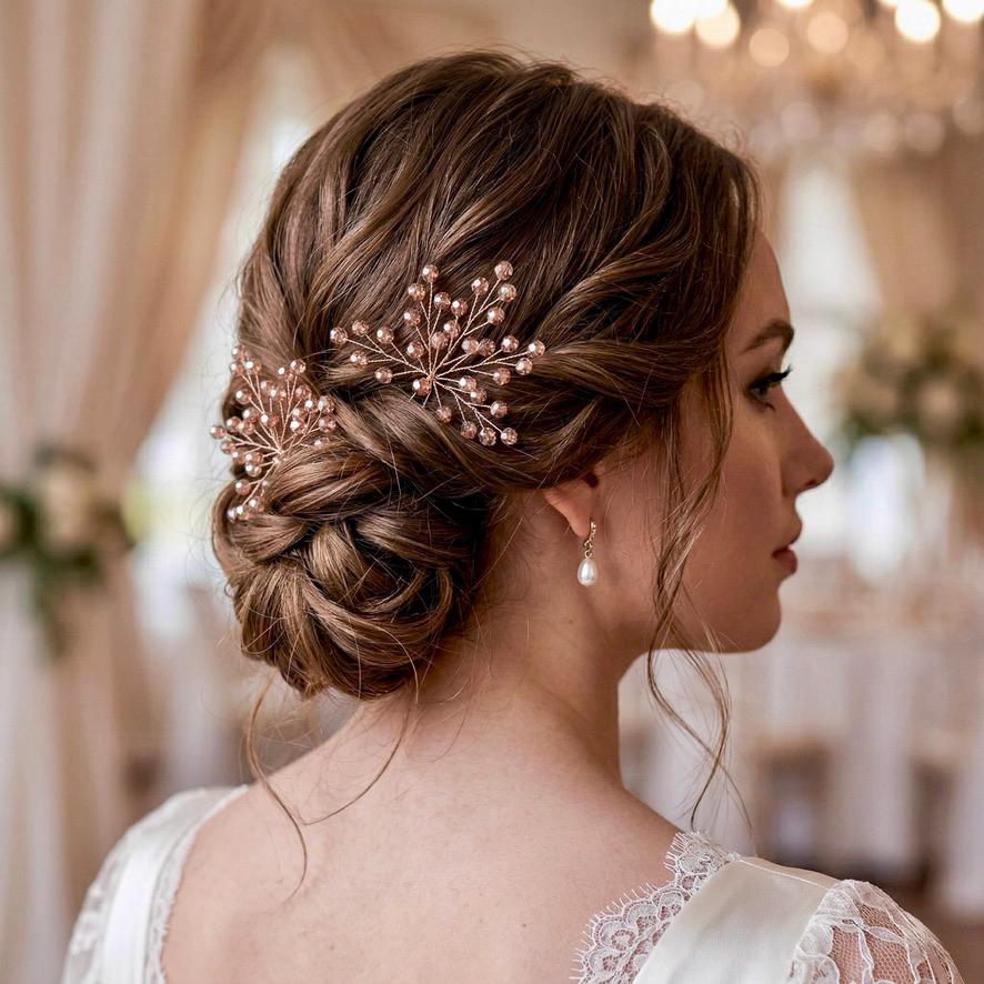 Braut Haarnadeln Champagner Kupfer Glasperlen Draht Haarschmuck - AVYRAA BRIDAL