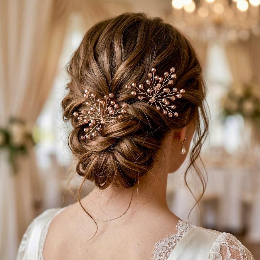 Braut Haarnadeln Champagner Kupfer Glasperlen Draht Haarschmuck - AVYRAA BRIDAL