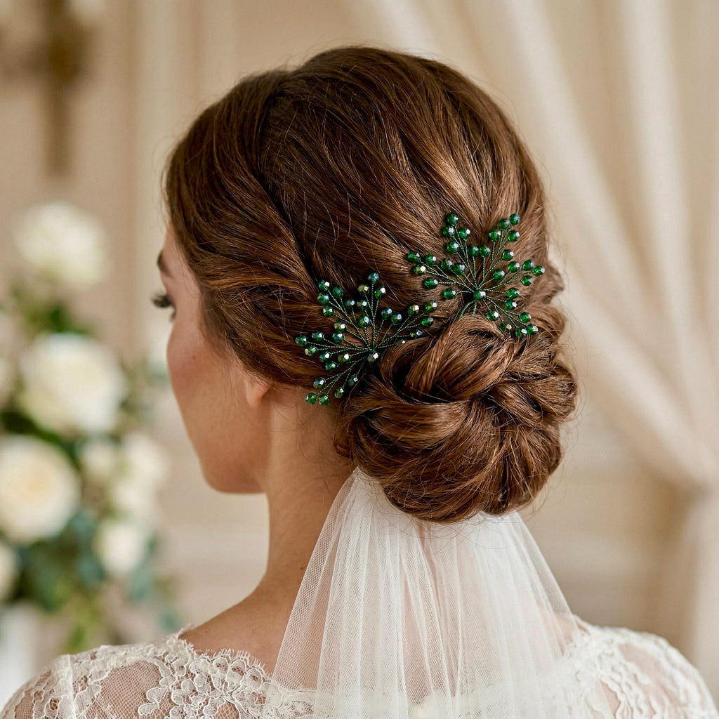 Braut Haarnadeln grün Gold Kristall Strass Draht Haarschmuck - AVYRAA BRIDAL