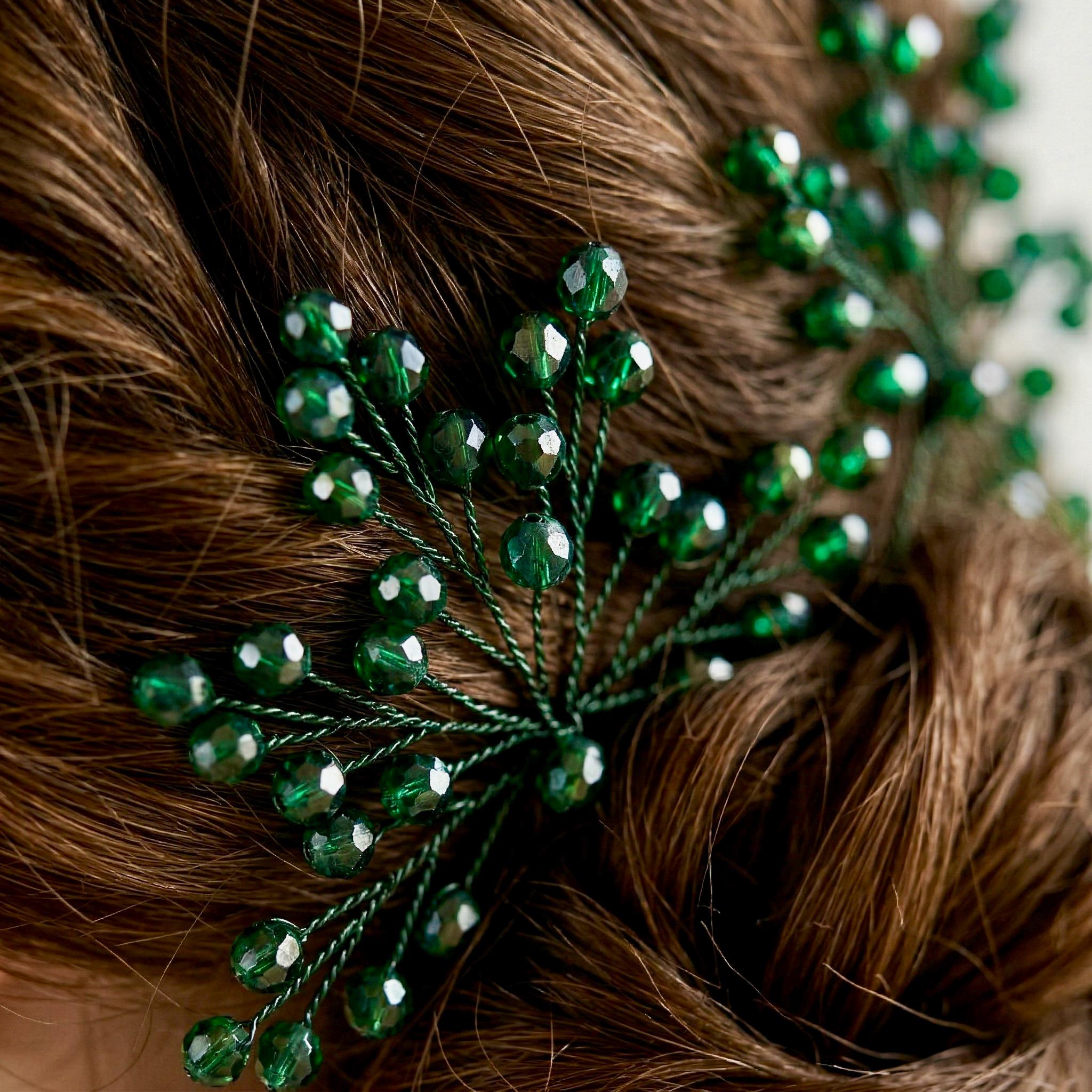 Braut Haarnadeln grün Gold Kristall Strass Draht Haarschmuck - AVYRAA BRIDAL