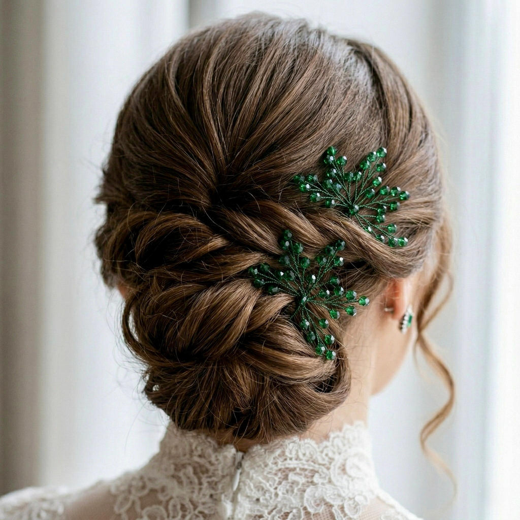 Braut Haarnadeln grün Kristall Strass Draht Haarschmuck - AVYRAA BRIDAL
