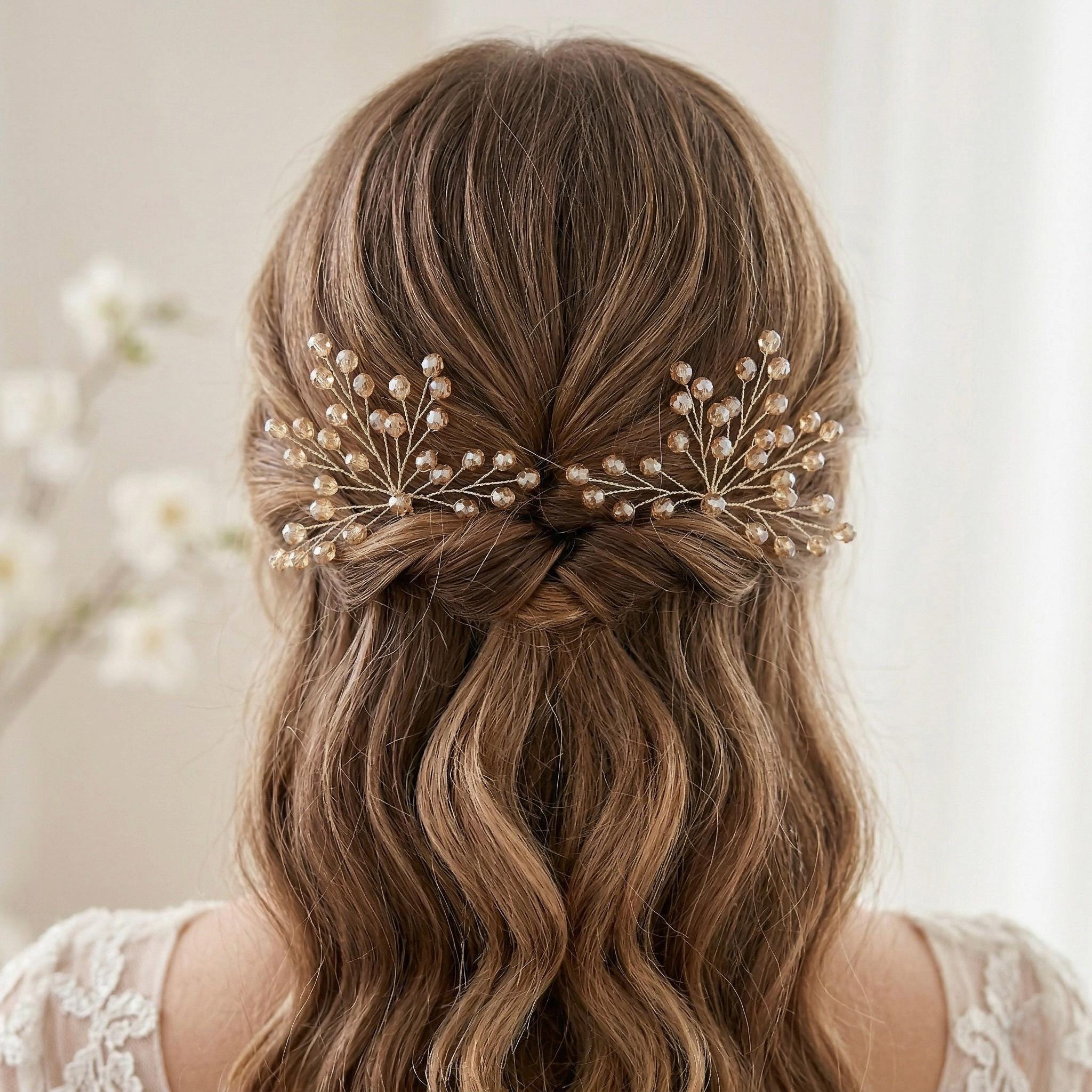 Braut Haarnadeln Hellgold Kristall Strass Draht Haarschmuck - AVYRAA BRIDAL