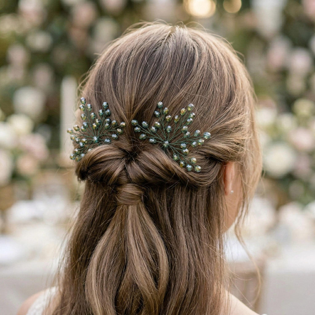Braut Haarnadeln Olivgrün Gold Kristall Strass Draht Haarschmuck - AVYRAA BRIDAL