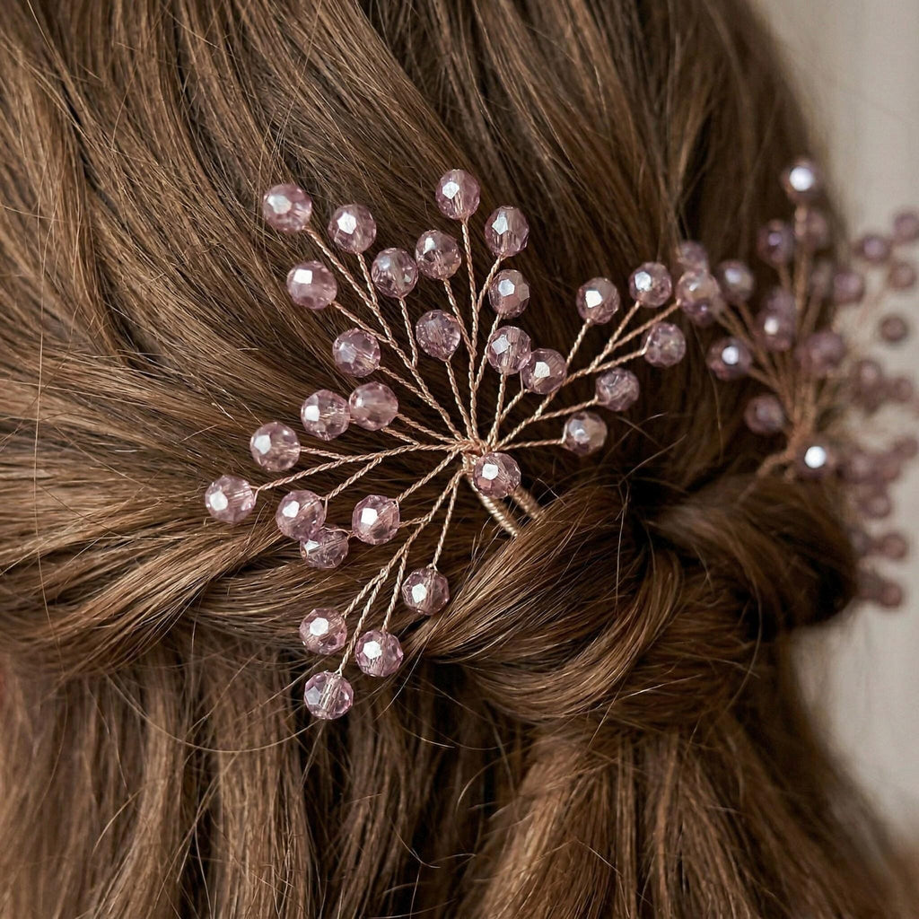 Braut Haarnadeln Rosa Kristall Strass Draht Haarschmuck - AVYRAA BRIDAL