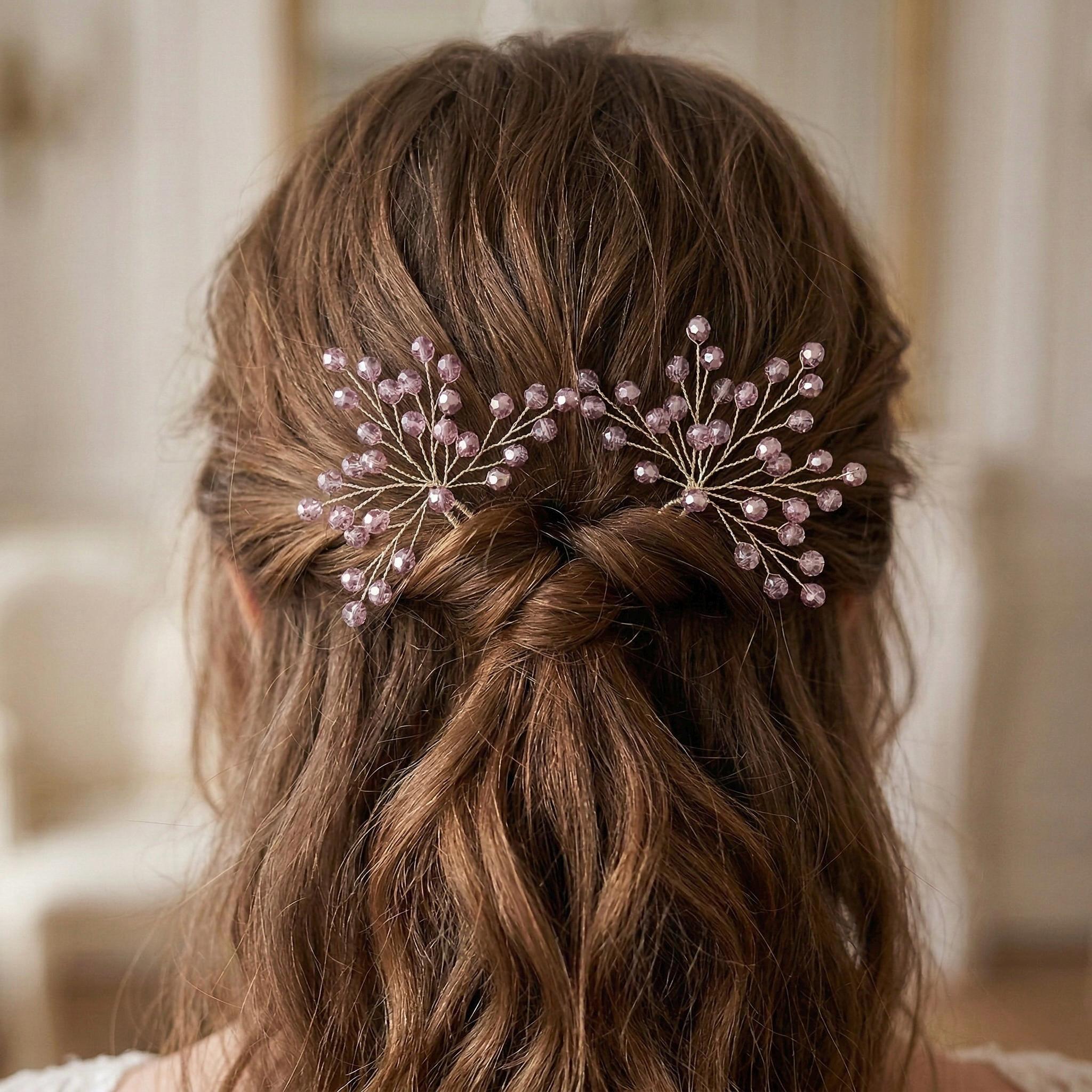 Braut Haarnadeln Rosa Kristall Strass Draht Haarschmuck - AVYRAA BRIDAL