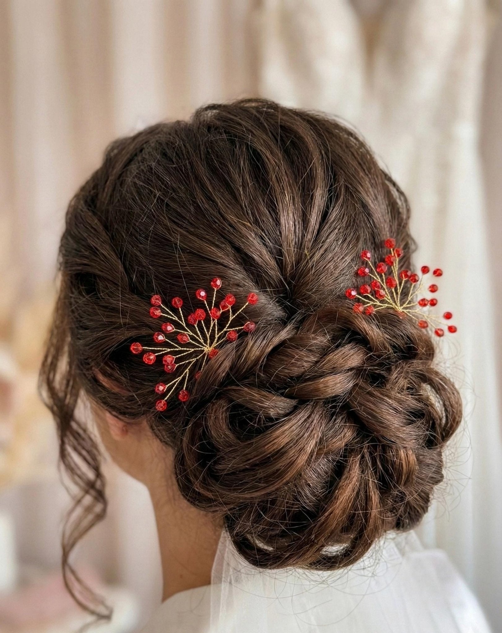 Braut Haarnadeln Rot Kristall Golddraht Rotdraht Strass Haarschmuck - AVYRAA BRIDAL