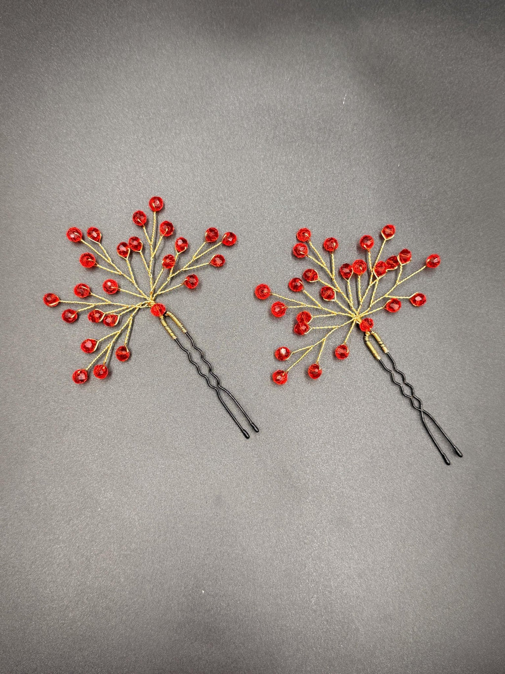 Braut Haarnadeln Rot Kristall Golddraht Rotdraht Strass Haarschmuck - AVYRAA BRIDAL